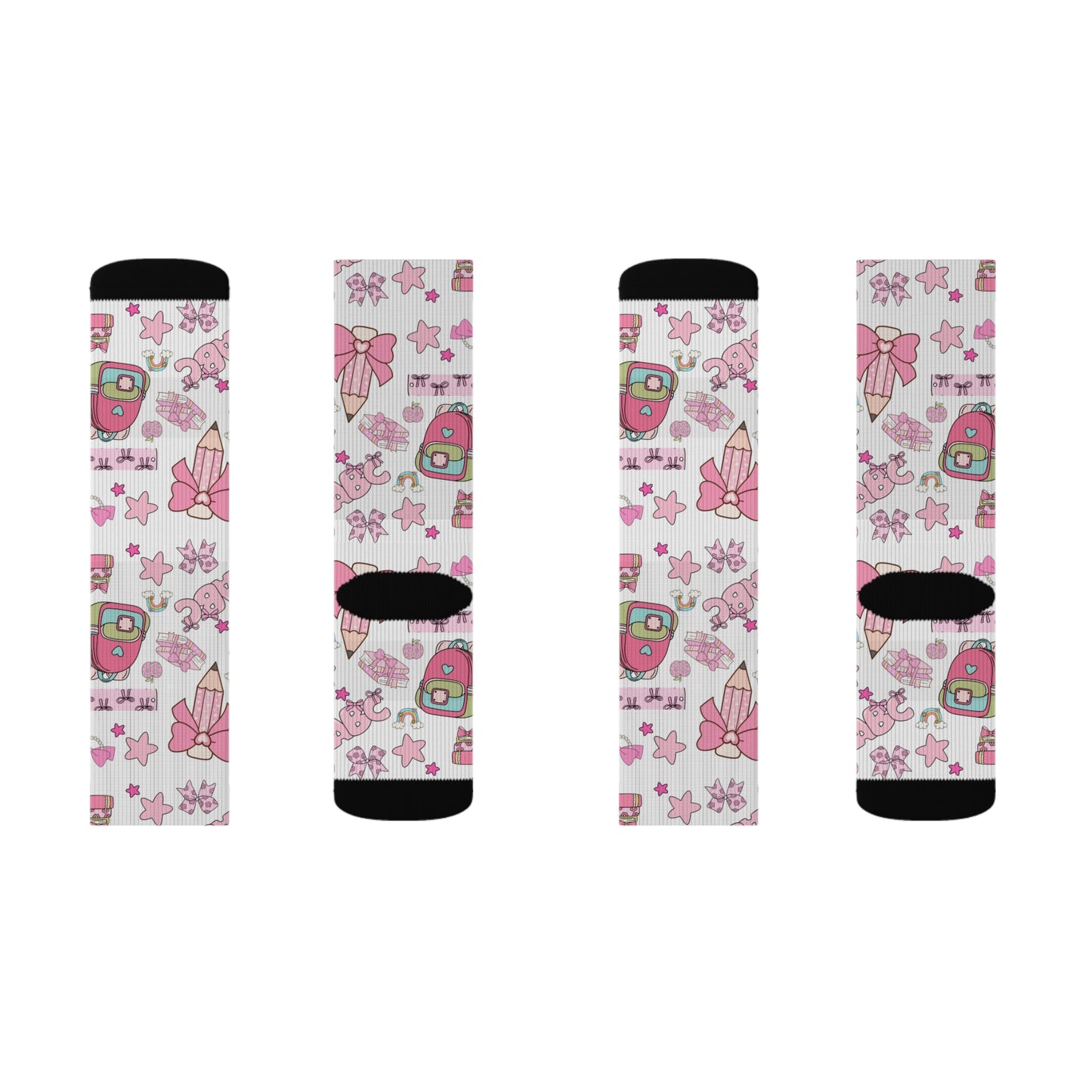 Back-to-School Pink Bow & Backpack Socks – Cute Unisex School Socks for Girls, Teens & Moms | ABC School Supply Print