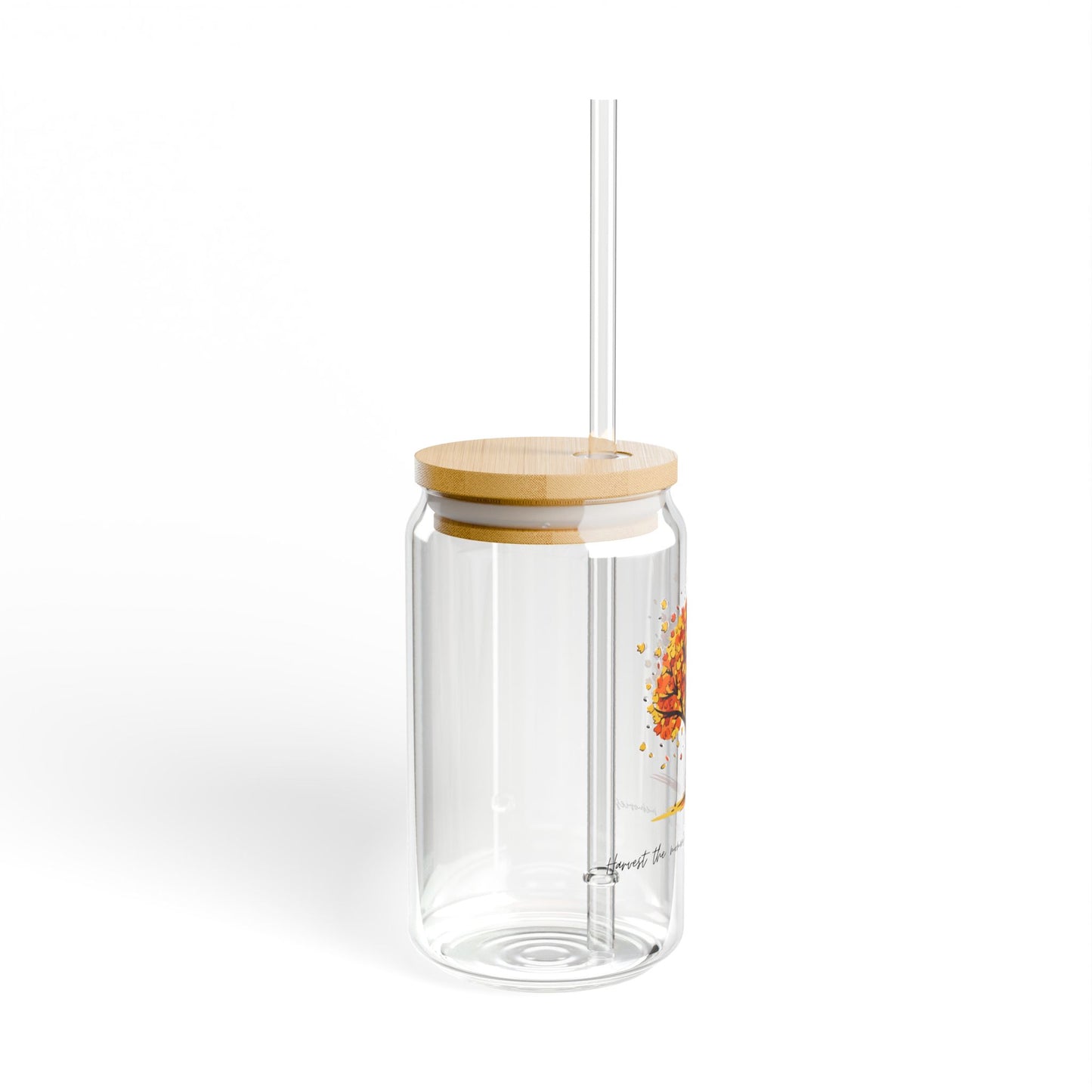 Harvest the Moments Sipper Glass - 16oz Clear Drinkware with Bamboo Lid - Perfect Fall & Thanksgiving Gift