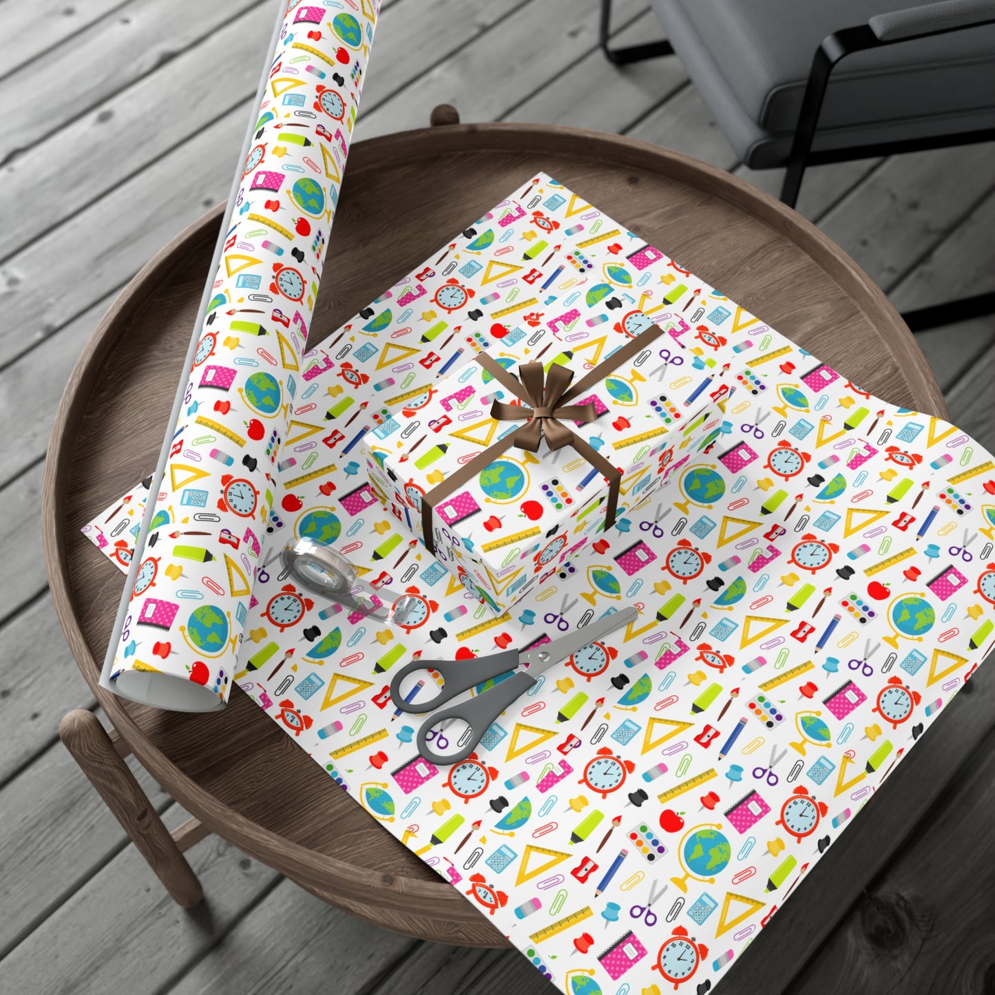 Back-to-School Wrapping Paper – Colorful School Supplies Gift Wrap | Matte or Satin | 3 Sizes