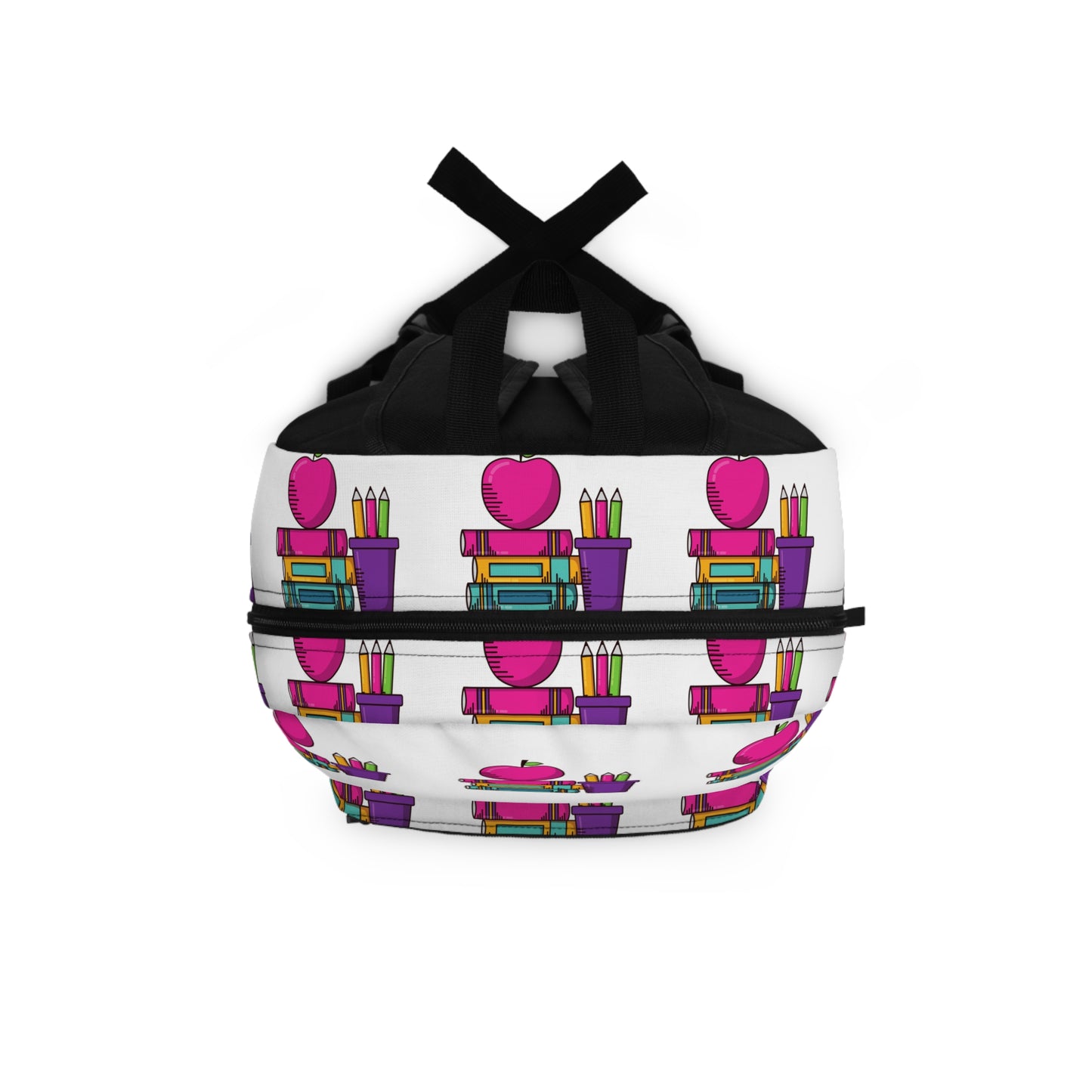 Colorful Back-to-School Kids Backpack – Pink Apple & Crayons Pattern