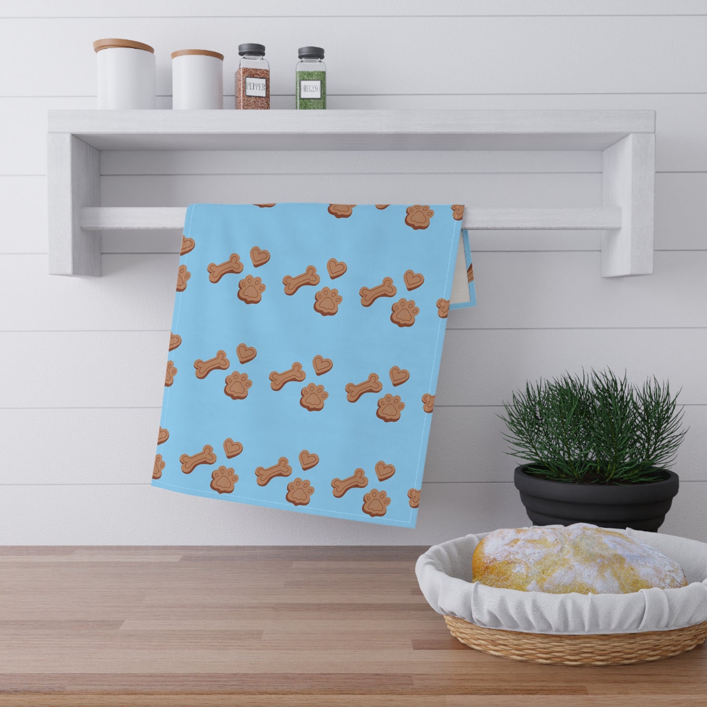 Dog Lover’s Treat - Blue Paw Print Tea Towel 18x30" Cotton or Polyester National Dog Day Gift