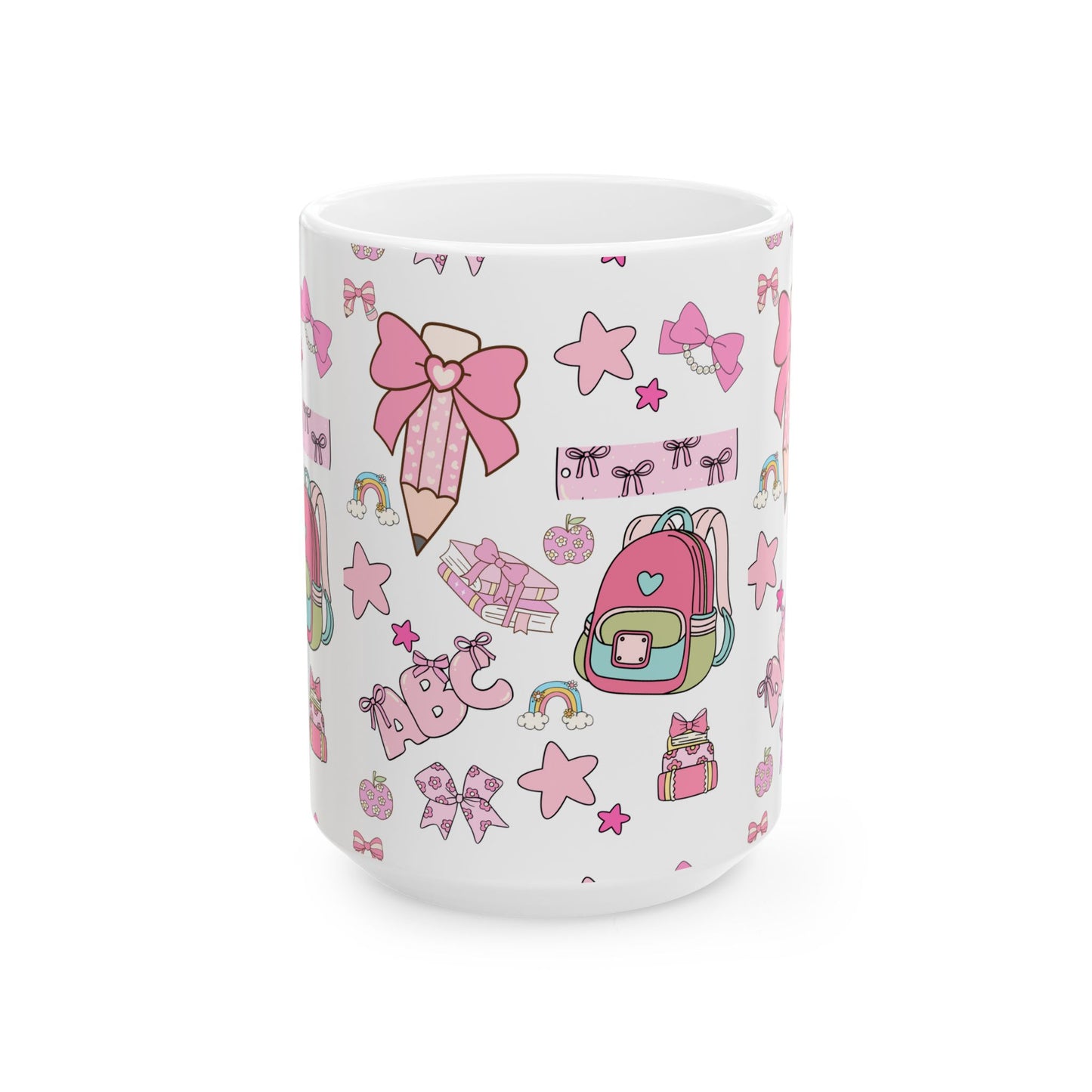 Kawaii Back-to-School Mug | Cute Pink Ceramic Coffee Cup in 11oz & 15oz | Matching School Set Gift