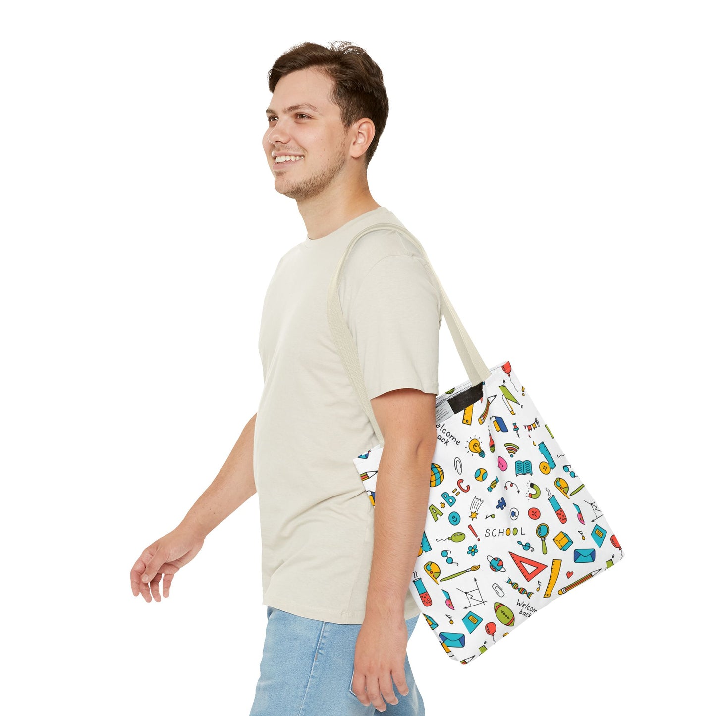Back-to-School Doodle Print Tote Bag – Colorful School Supply Design in 3 Sizes