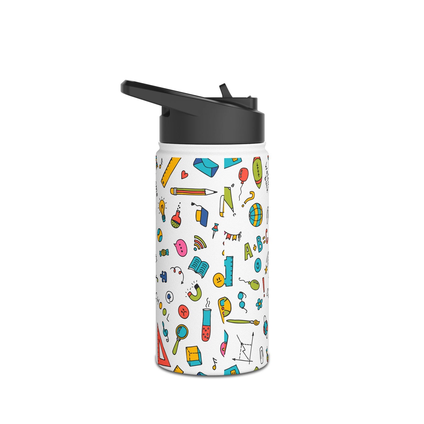 Back-to-School Stainless Steel Water Bottle – Colorful School Supplies Design, BPA-Free, 12oz/18oz/32oz