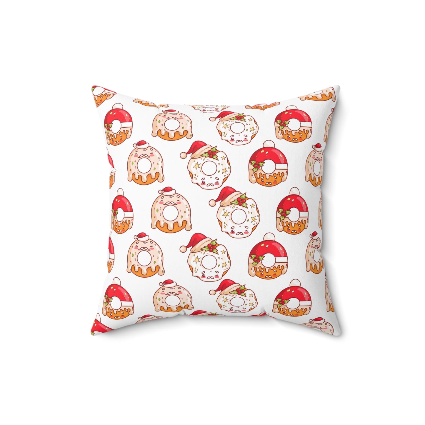 Holiday Donut Throw Pillow - Cute Christmas Accent Cushion - Festive Winter Home Decor
