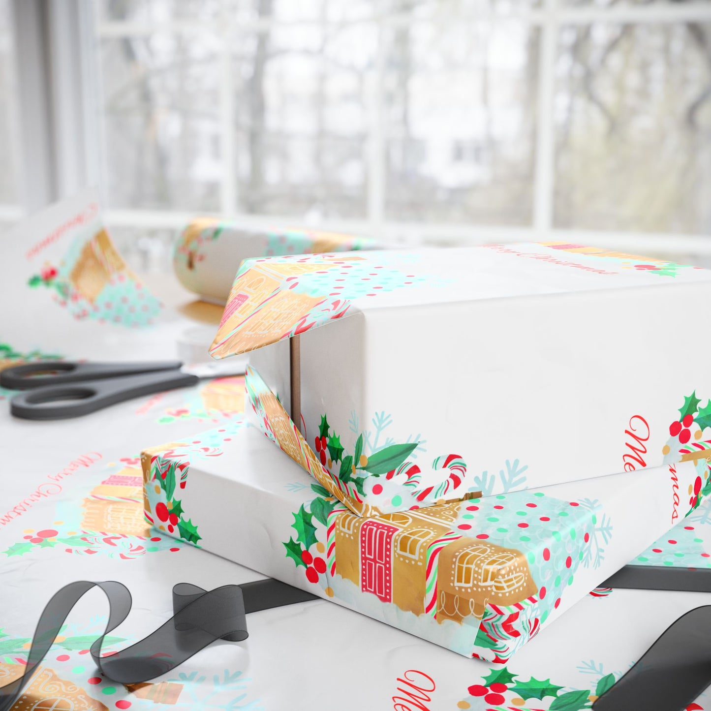 Gingerbread House Christmas Wrapping Paper : Festive Holiday Gift Wrap with Merry Christmas Design, Perfect for Holiday Gifts