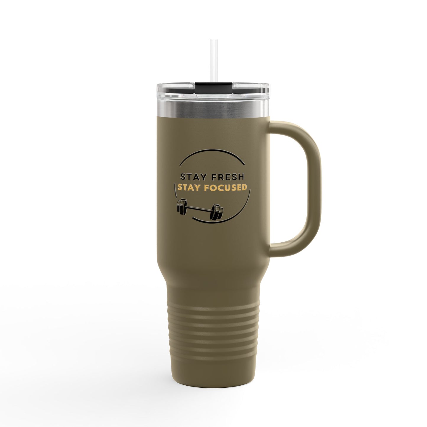 Stay Fresh Stay Focused 40oz Insulated Travel Mug Motivational Stainless-Steel Tumbler for New Years Resolutions Fitness and Hydration Goals