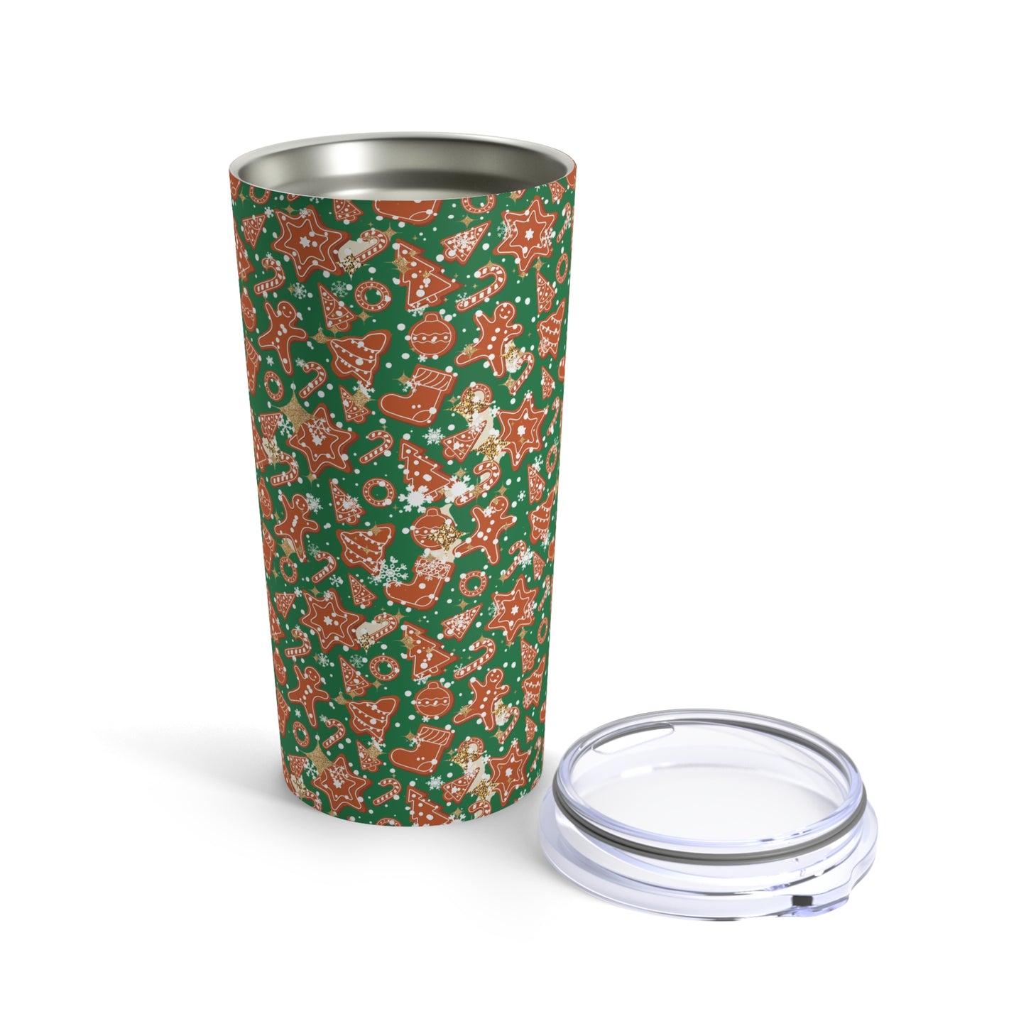 Classic Green Christmas Gingerbread Cookie Tumbler | 20oz Insulated Stainless Steel Holiday Drinkware with Straw | Festive Red or Green Gift