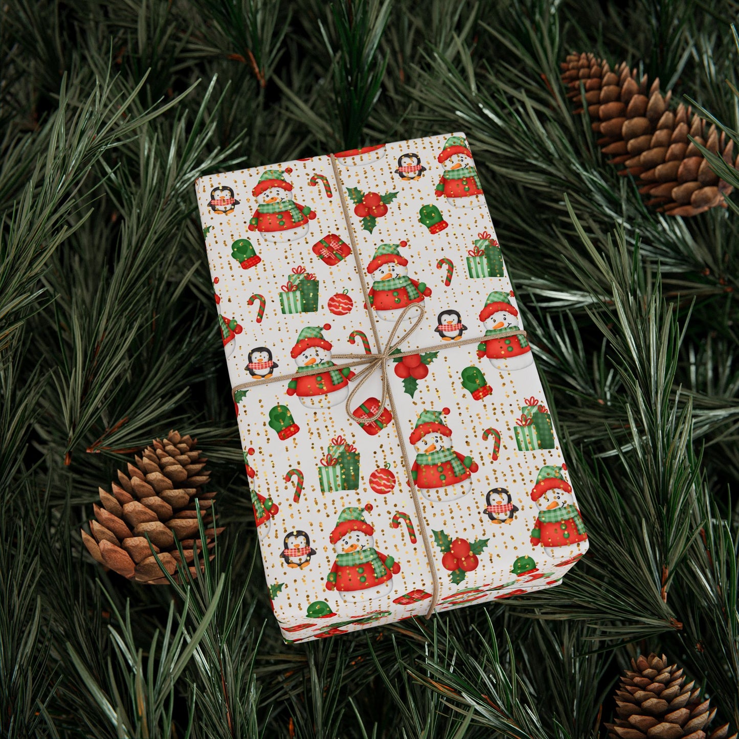 Playful Snowman Christmas Wrapping Paper : Holiday Gift Wrap with Penguins, Candy Canes, and Festive Decor