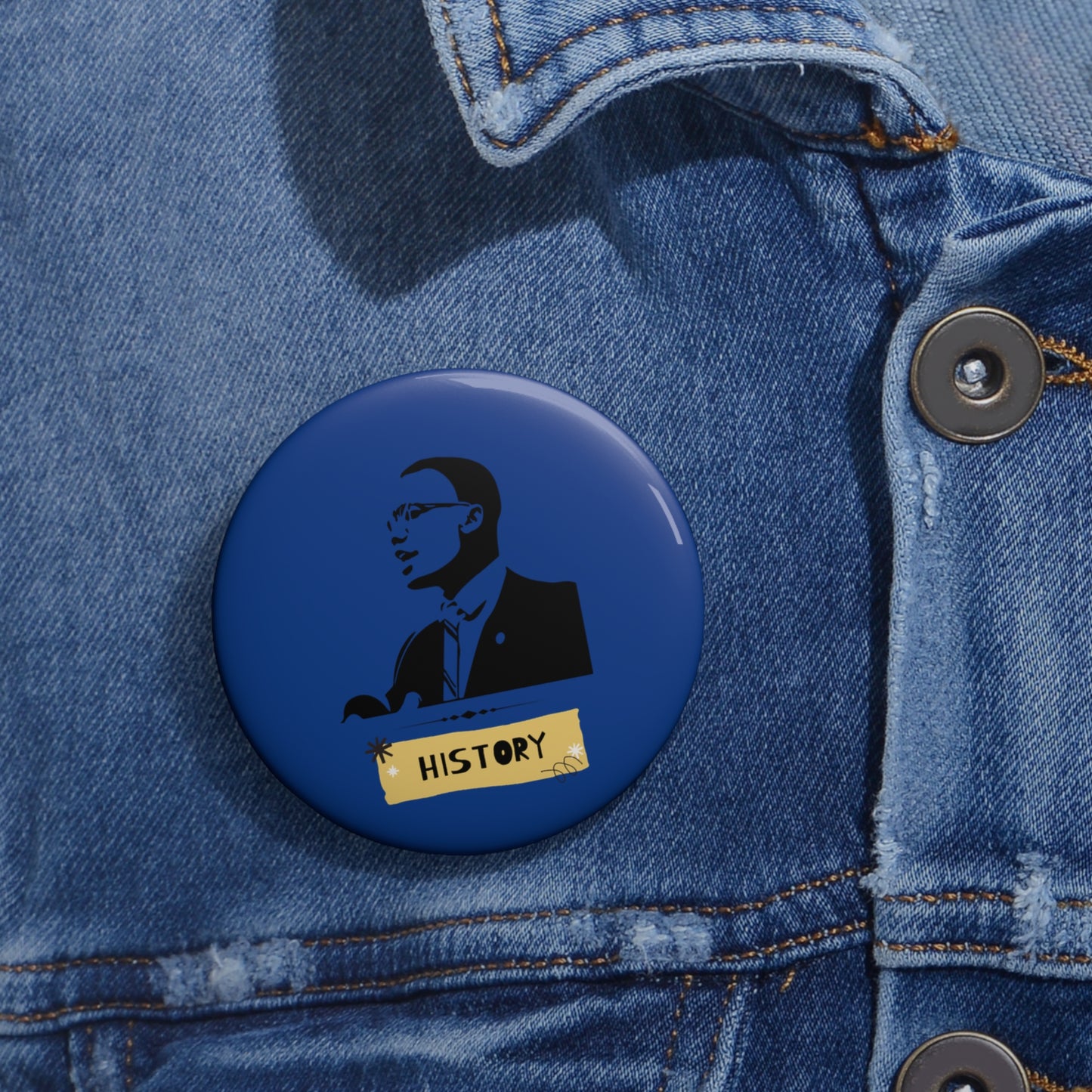 Malcolm X Black History Month Pin Civil Rights Button, Black Pride Badge, Activist Lapel Pin, Protest Pin, Historical Leader Pin - Blue