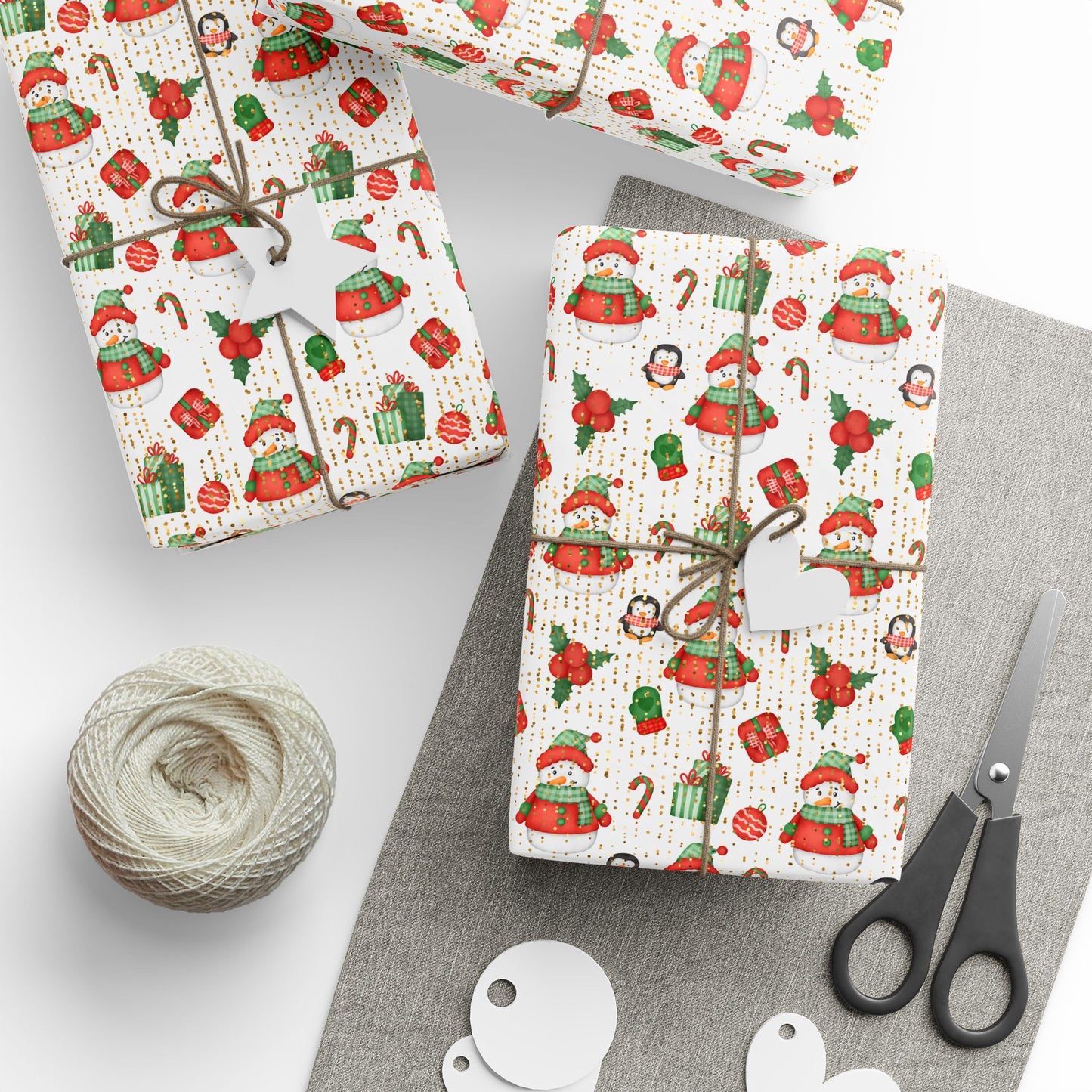 Playful Snowman Christmas Wrapping Paper : Holiday Gift Wrap with Penguins, Candy Canes, and Festive Decor