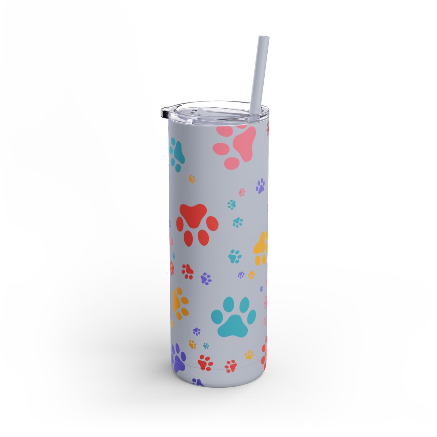 Dog Paw Print 20oz Skinny Tumbler – Colorful Dog Mom Travel Cup, Hot & Cold Drink Tumbler with Straw