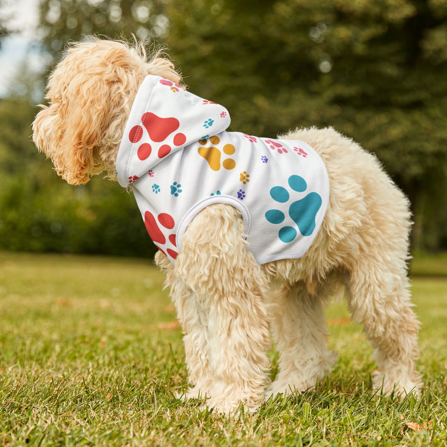 Colorful Paw Print Pet Hoodie – Soft Custom Dog Hoodie for National Dog Day & Year-Round Style