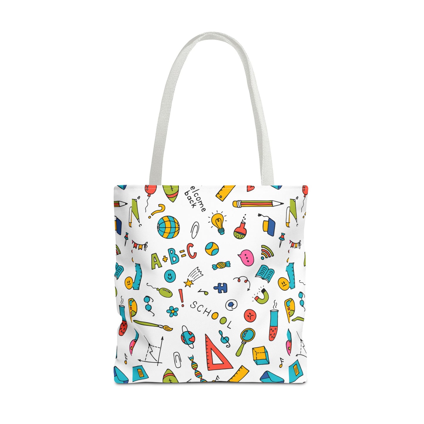 Back-to-School Doodle Print Tote Bag – Colorful School Supply Design in 3 Sizes