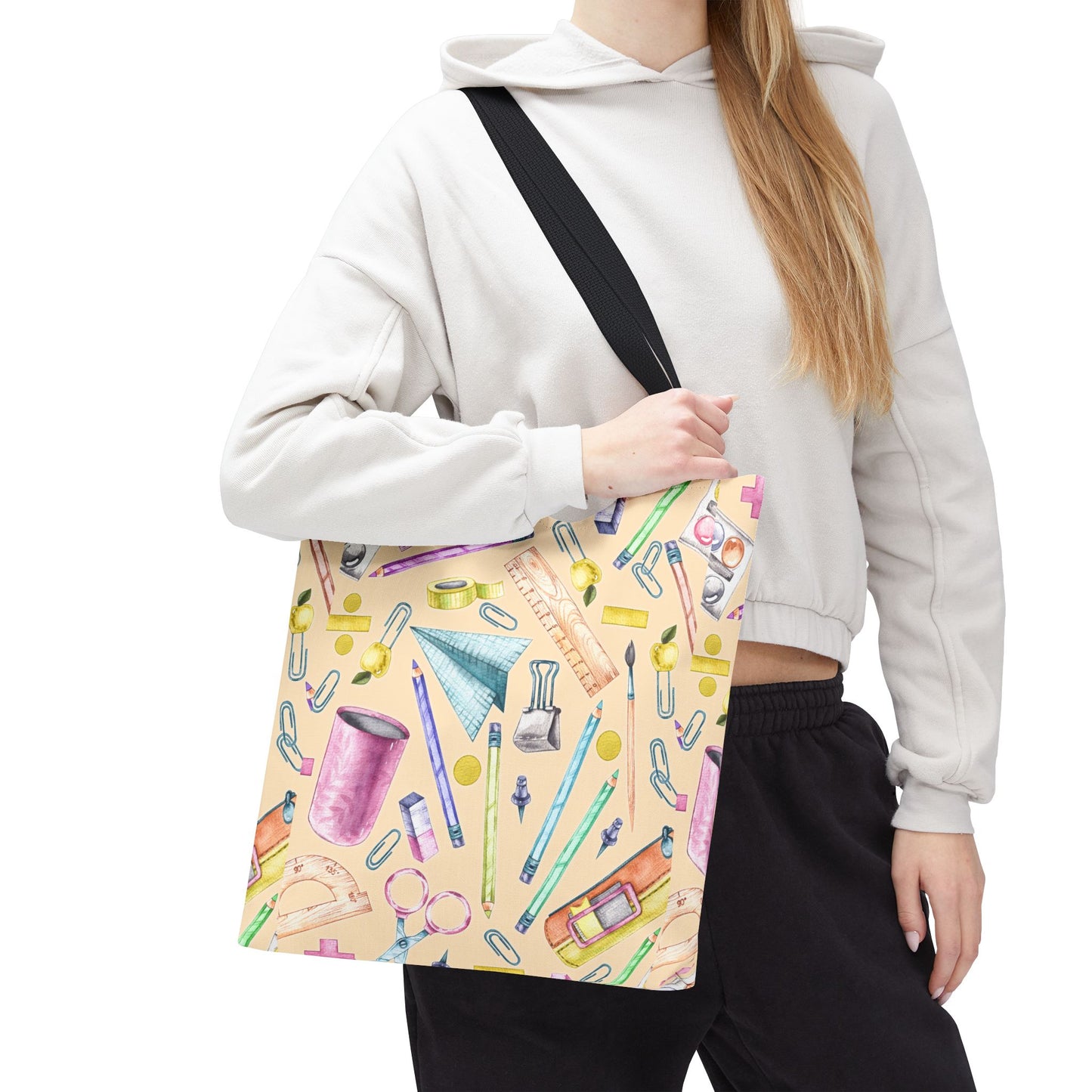 Back-to-School Essentials Tote Bag – Vibrant Stationery Pattern, 3 Sizes, Stylish & Durable