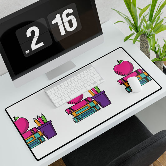 Back-to-School Desk Mat – Cute Apple & Books Print for Students, Teachers, & Kids | Anti-Slip Rubber Base in 3 Sizes