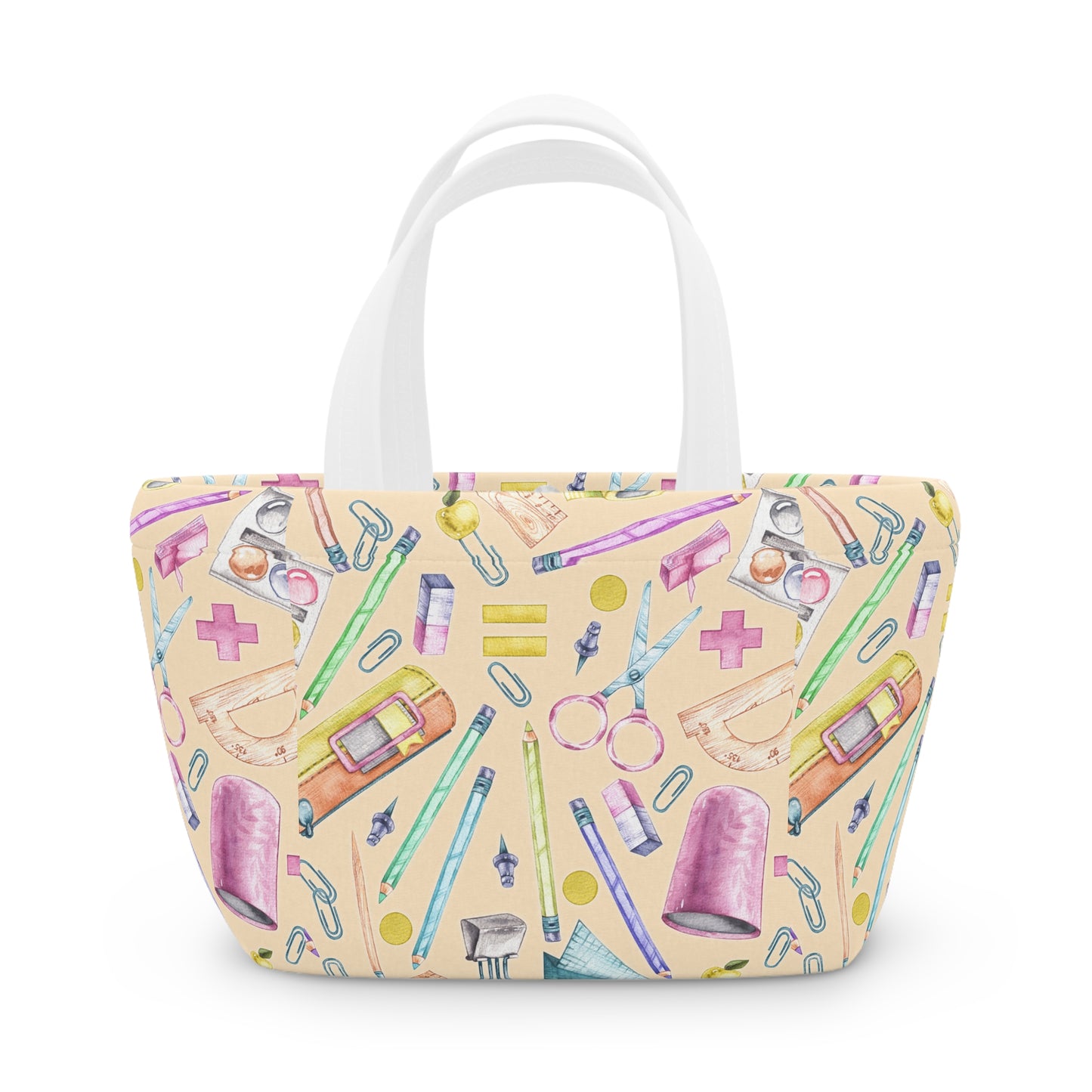 Back-to-School Lunch Bag for Kids & Adults | Neoprene Tote with Fun School Supply Print | Magnetic Closure | Reusable & Insulated