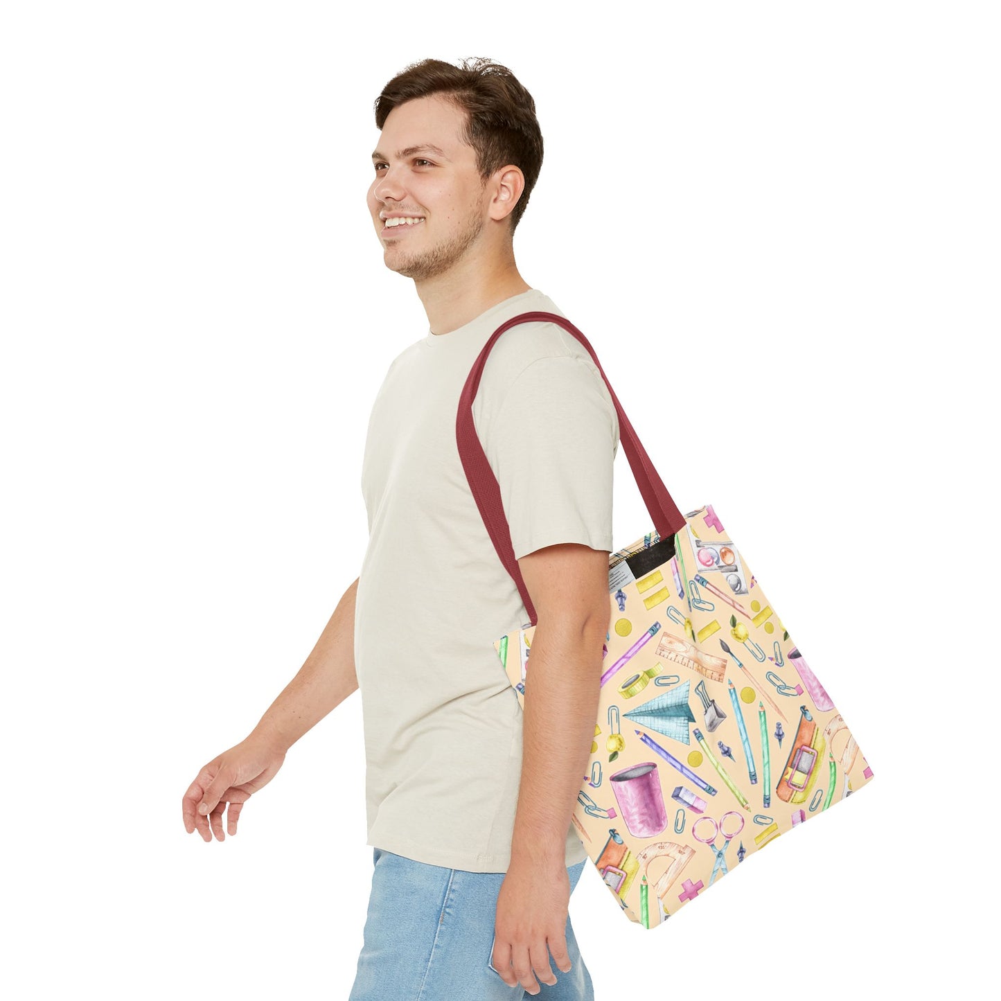 Back-to-School Essentials Tote Bag – Vibrant Stationery Pattern, 3 Sizes, Stylish & Durable