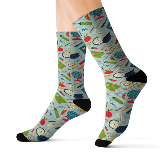 Back-to-School Pattern Socks – Unisex Crew Socks for Teachers, Students & Moms | Cute Gift for First Day of School