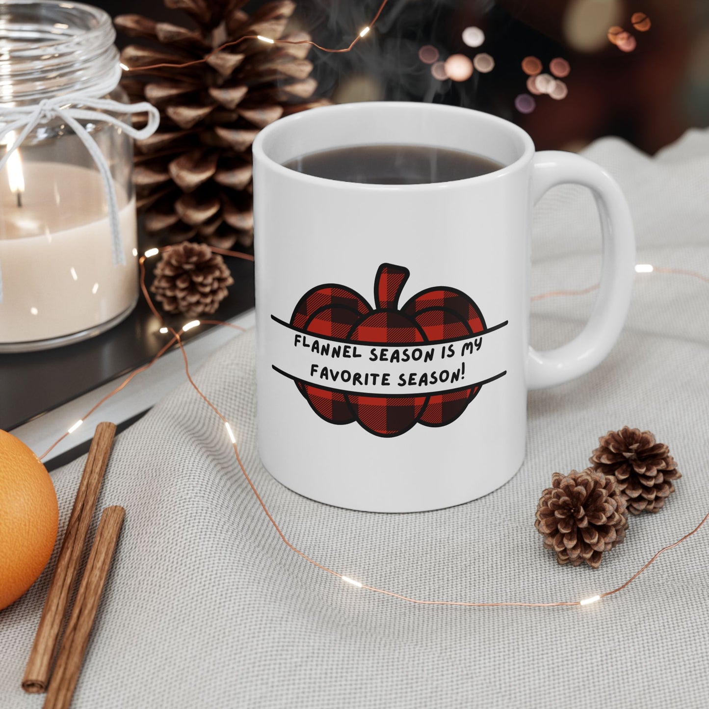 Flannel Season Favorite Coffee Mug - 11oz Ceramic Mug with Fun Autumn Quote - Perfect Gift for Fall Lovers & Thanksgiving Decor
