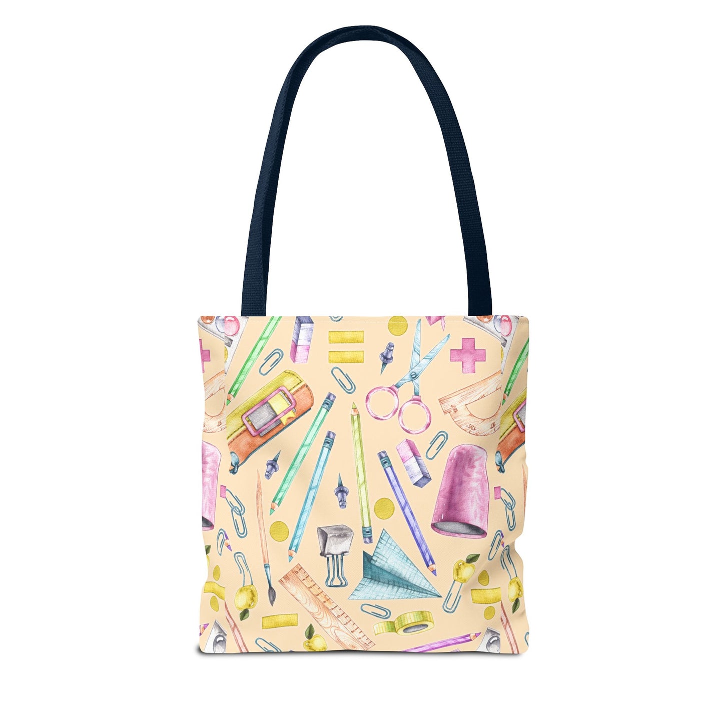 Back-to-School Essentials Tote Bag – Vibrant Stationery Pattern, 3 Sizes, Stylish & Durable