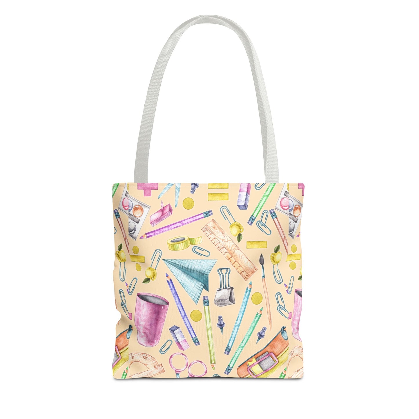 Back-to-School Essentials Tote Bag – Vibrant Stationery Pattern, 3 Sizes, Stylish & Durable
