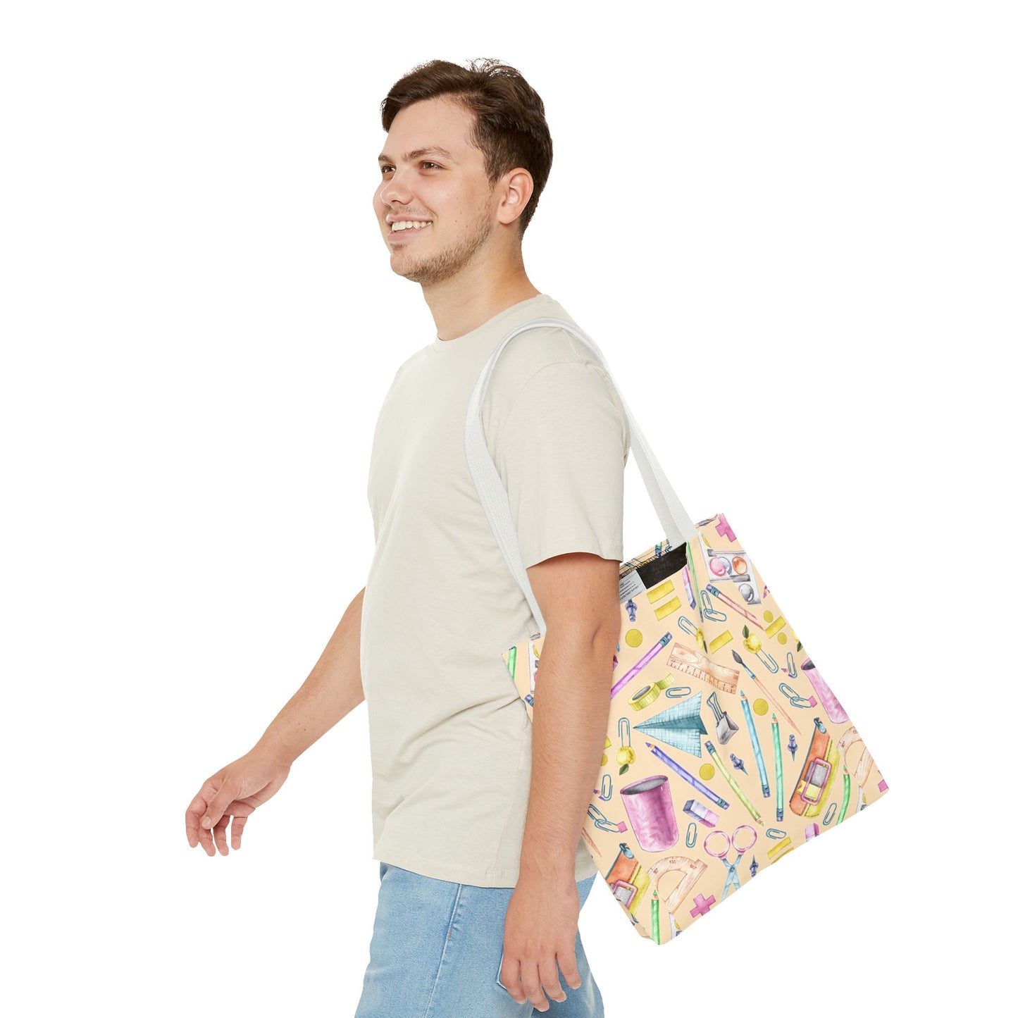 Back-to-School Essentials Tote Bag – Vibrant Stationery Pattern, 3 Sizes, Stylish & Durable