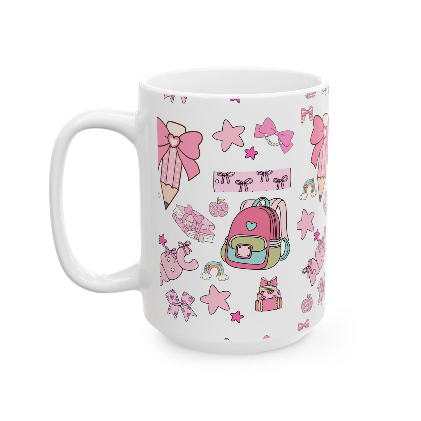 Kawaii Back-to-School Mug | Cute Pink Ceramic Coffee Cup in 11oz & 15oz | Matching School Set Gift