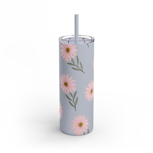 Summer Blooms Stainless Steel Tumbler | Dusty Blue with Pink Wildflowers | 20oz