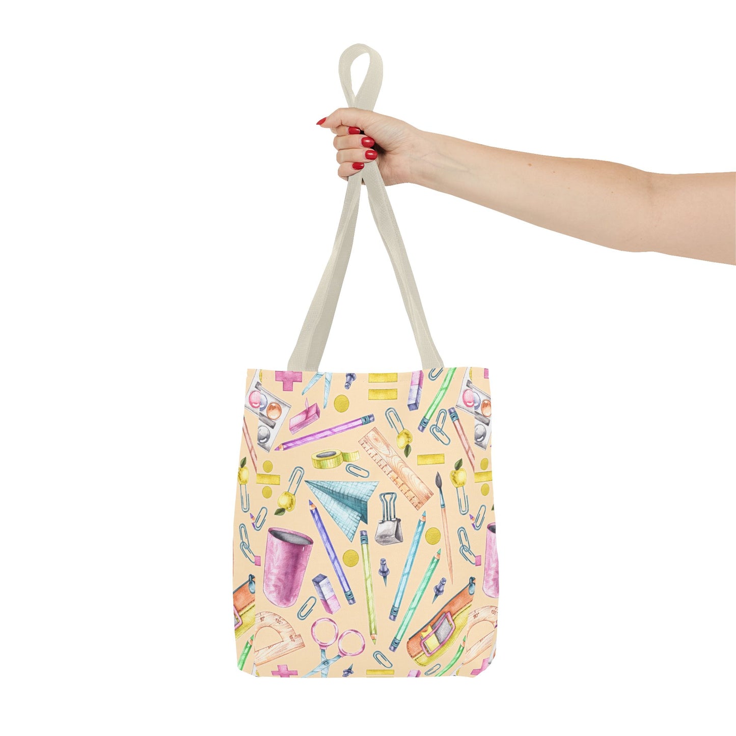 Back-to-School Essentials Tote Bag – Vibrant Stationery Pattern, 3 Sizes, Stylish & Durable