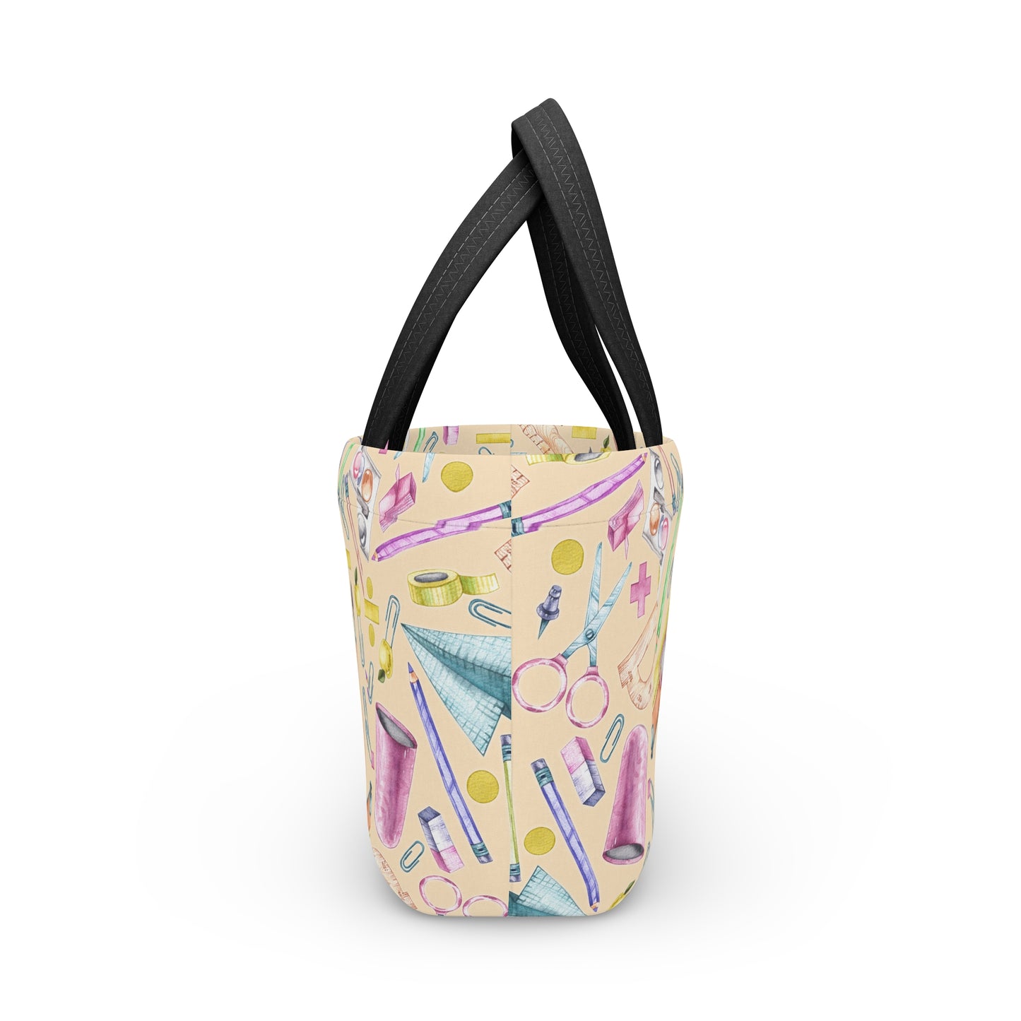 Back-to-School Lunch Bag for Kids & Adults | Neoprene Tote with Fun School Supply Print | Magnetic Closure | Reusable & Insulated