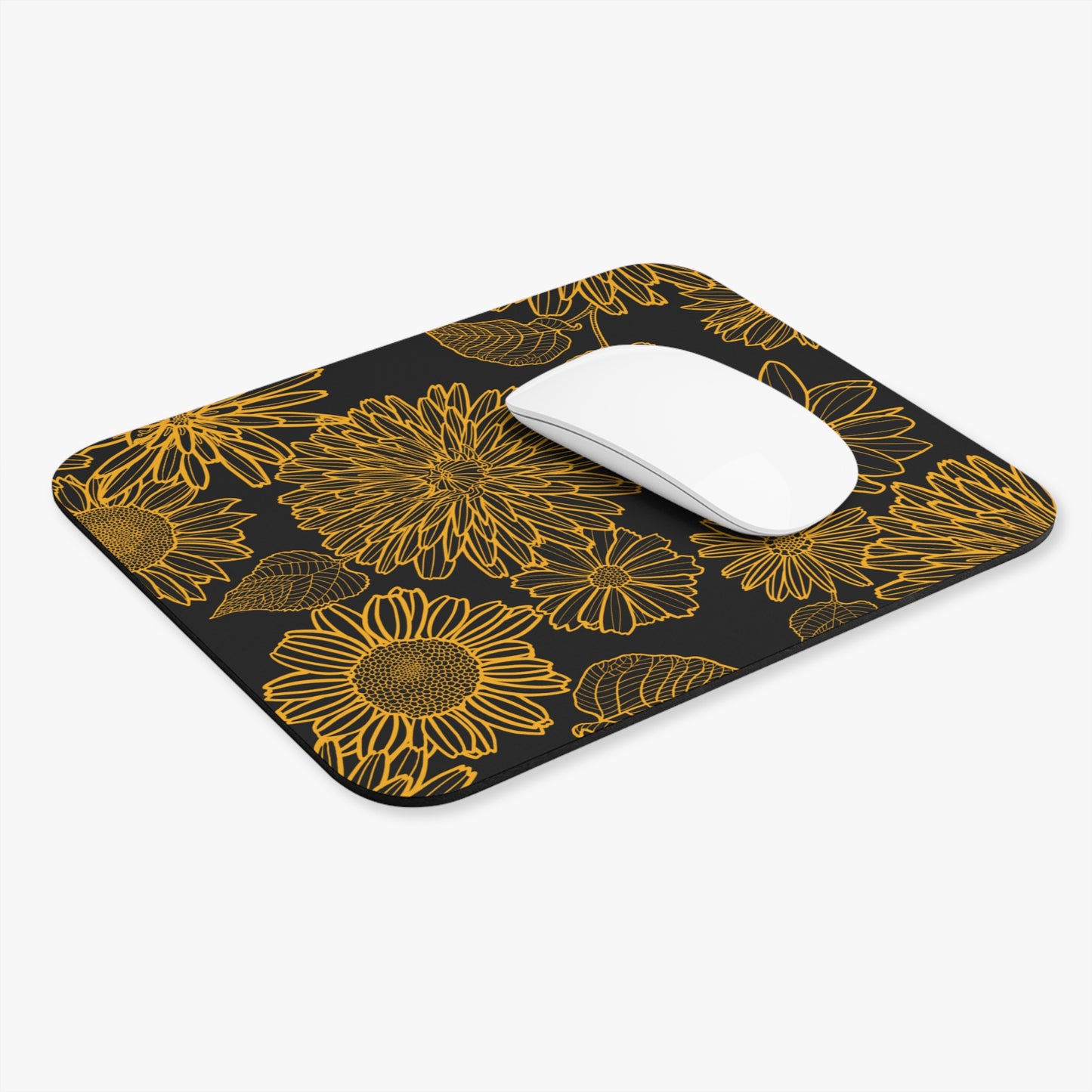 Golden Bloom: Elevate Your Desk with Our Black Mousepad! Perfect for Home Office Styling and Gaming