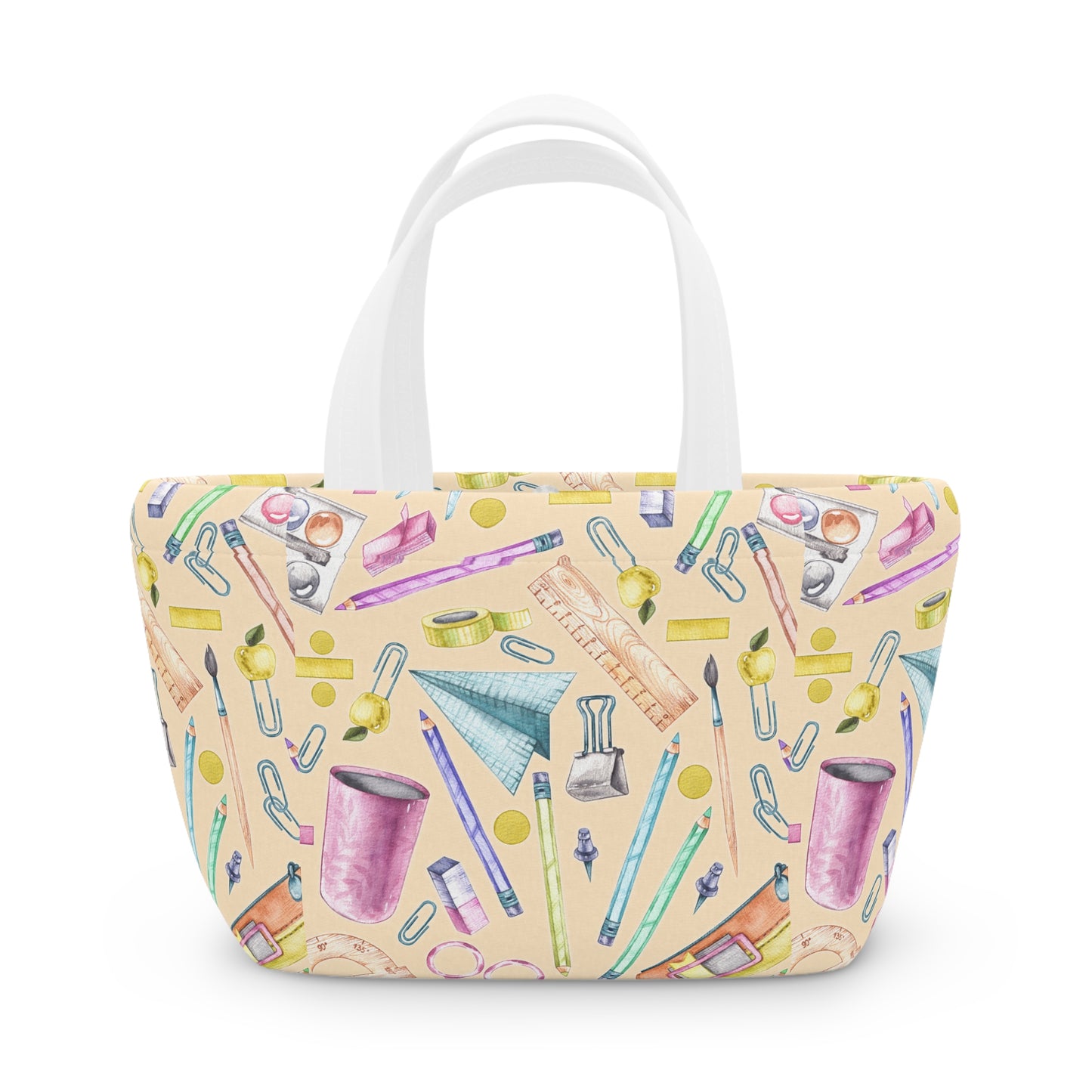 Back-to-School Lunch Bag for Kids & Adults | Neoprene Tote with Fun School Supply Print | Magnetic Closure | Reusable & Insulated