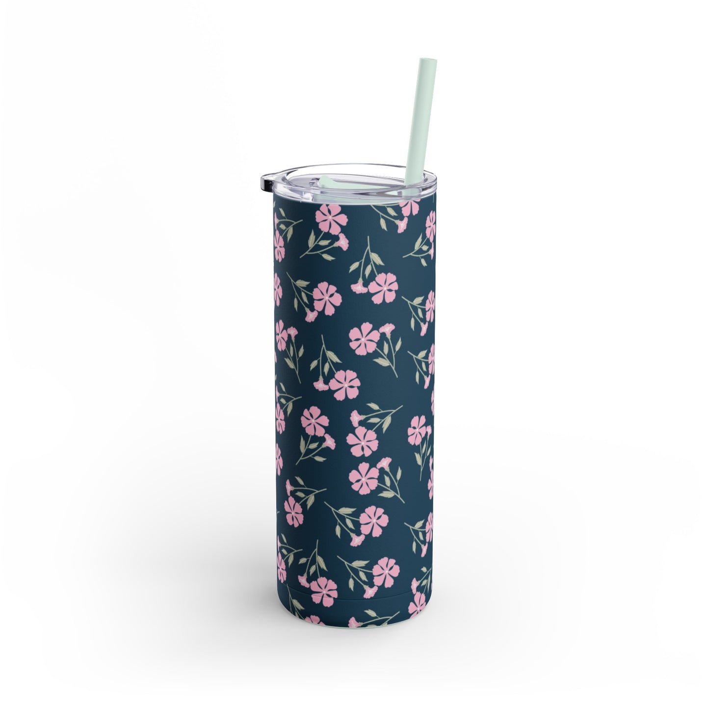 Indigo Bloom 20oz Tumbler: Navy Blue with Soft White Floral Pattern - Keeps Drinks Hot/Cold - BPA-Free Steel