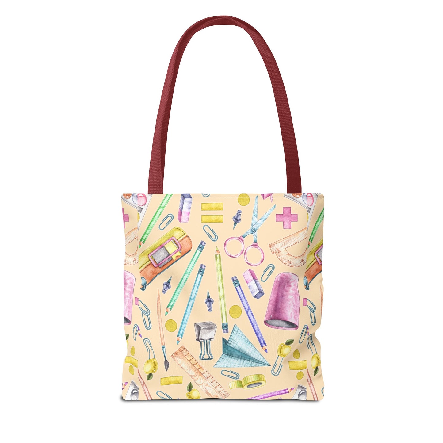 Back-to-School Essentials Tote Bag – Vibrant Stationery Pattern, 3 Sizes, Stylish & Durable