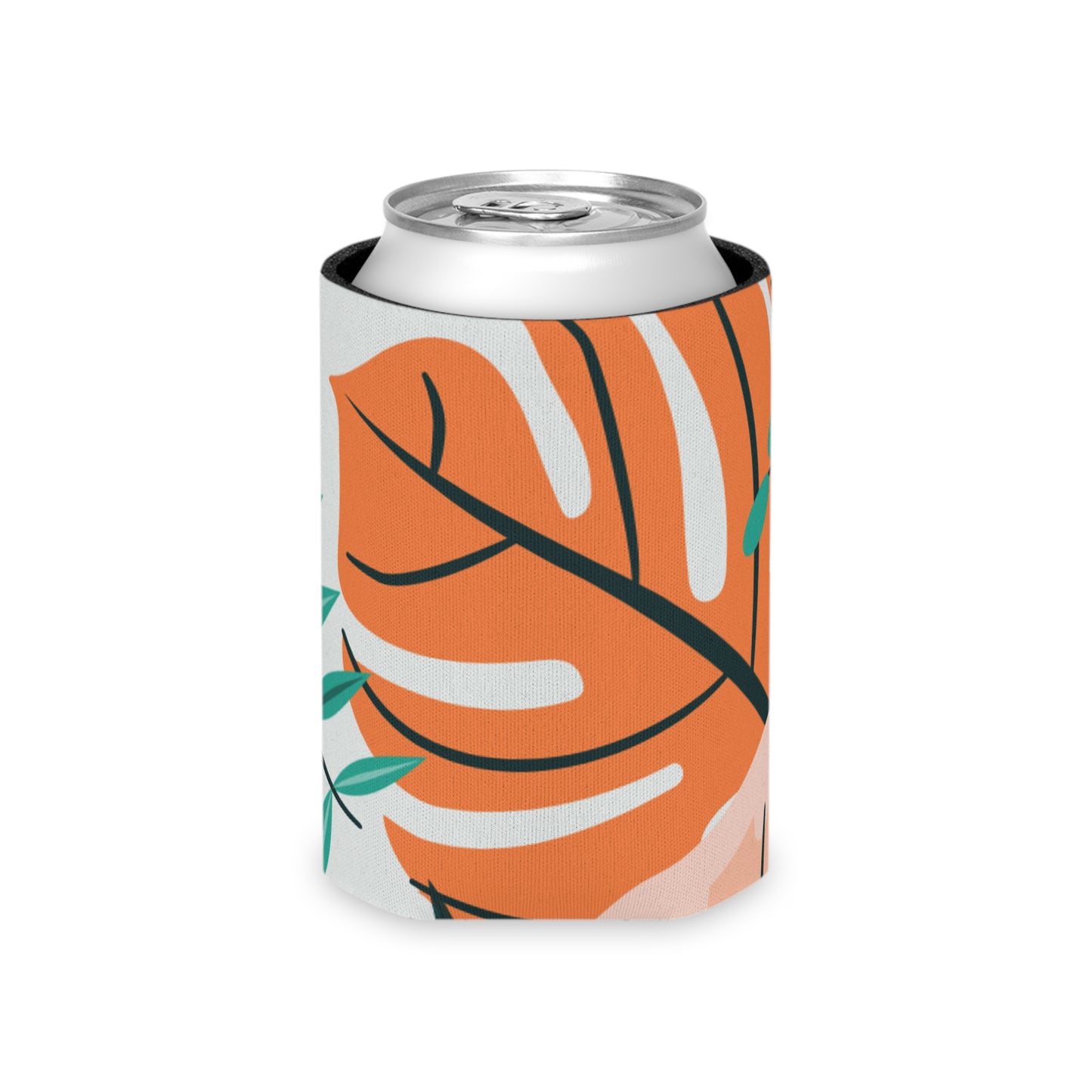 Tropical Sunset Breeze Koozie - Personalized Orange & Green Plant Can Cooler for Beach Days, Picnics, and Summer Escapes