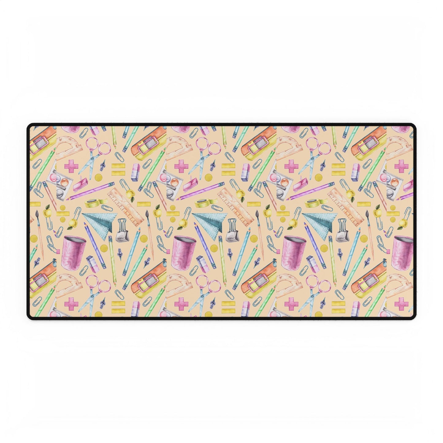 Back-to-School Desk Mat – Vibrant School Supplies Print, Non-Slip Base in 3 Sizes
