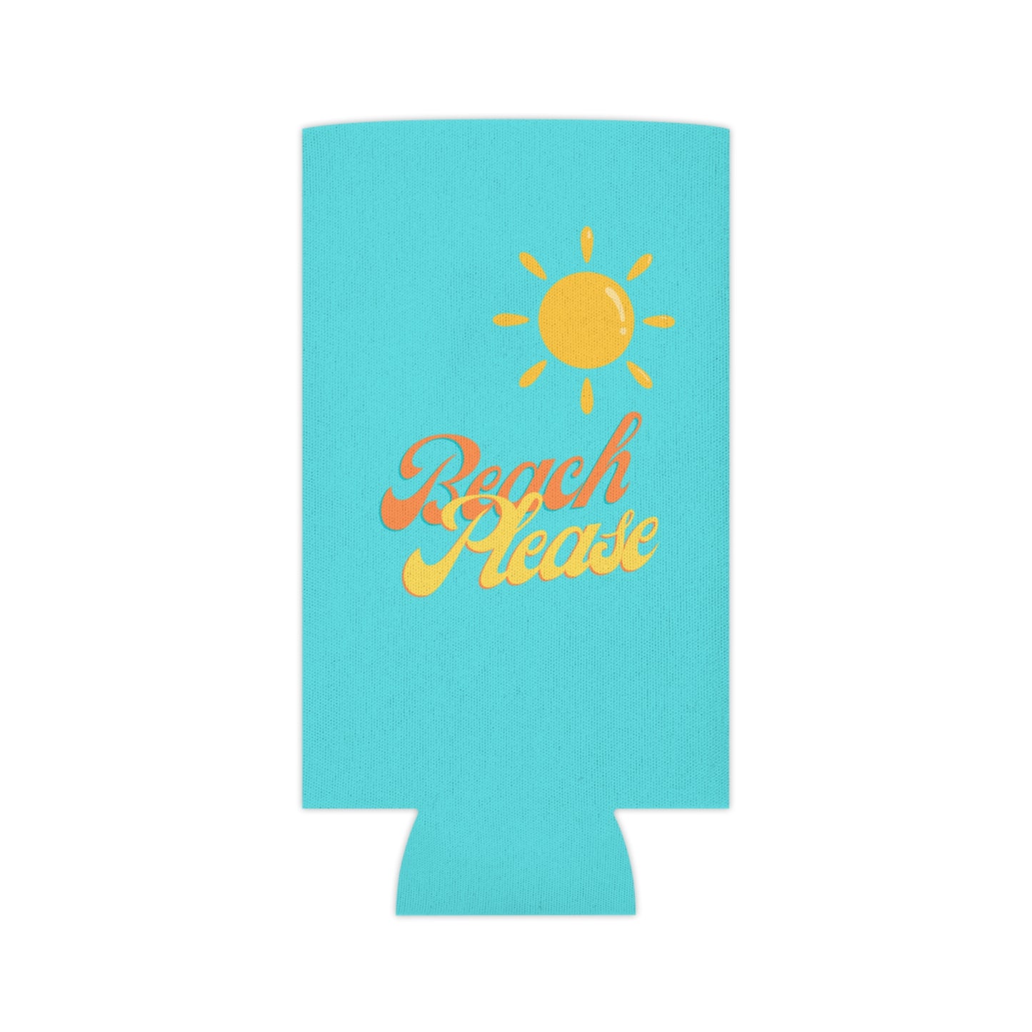 Beach Please Vibes Koozie - Fun Turquoise Can Cooler with Sun Graphic for Beach Days, Pool Parties, and Summer Fun