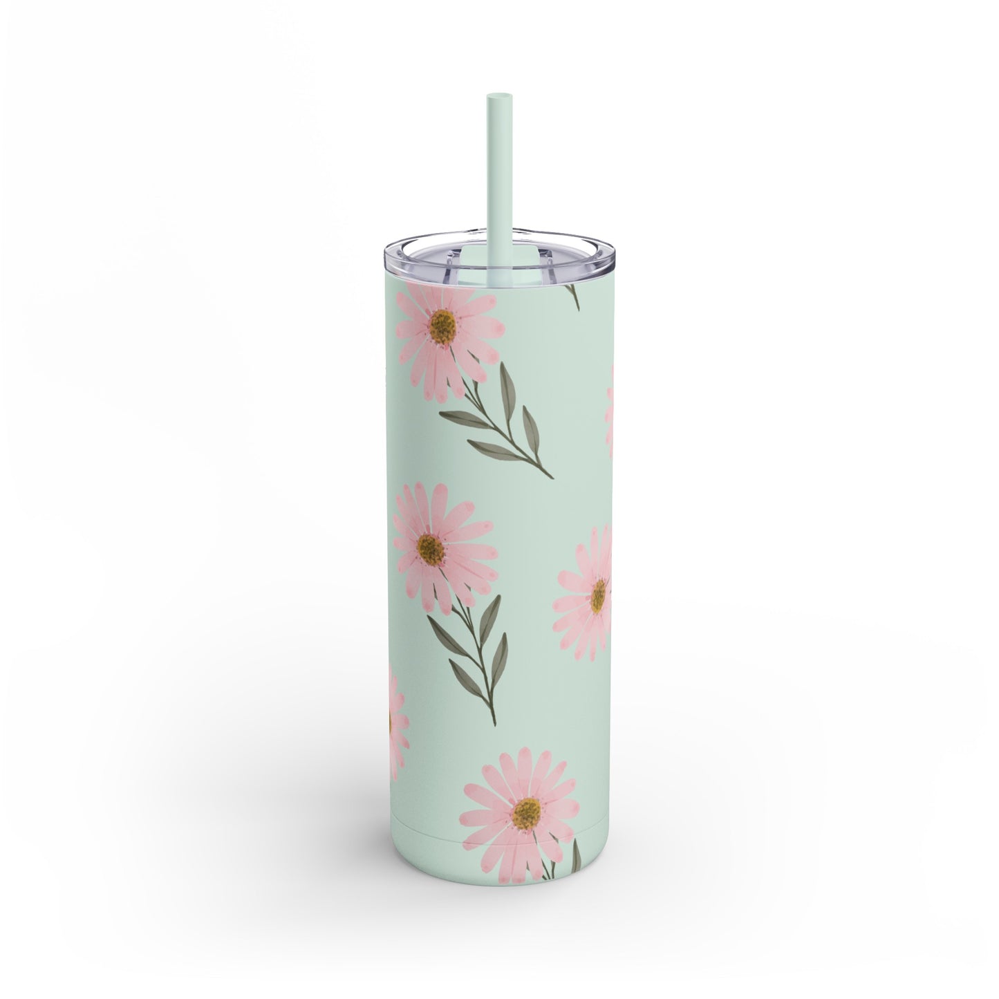 Summer Blooms Stainless Steel Tumbler | Dusty Blue with Pink Wildflowers | 20oz