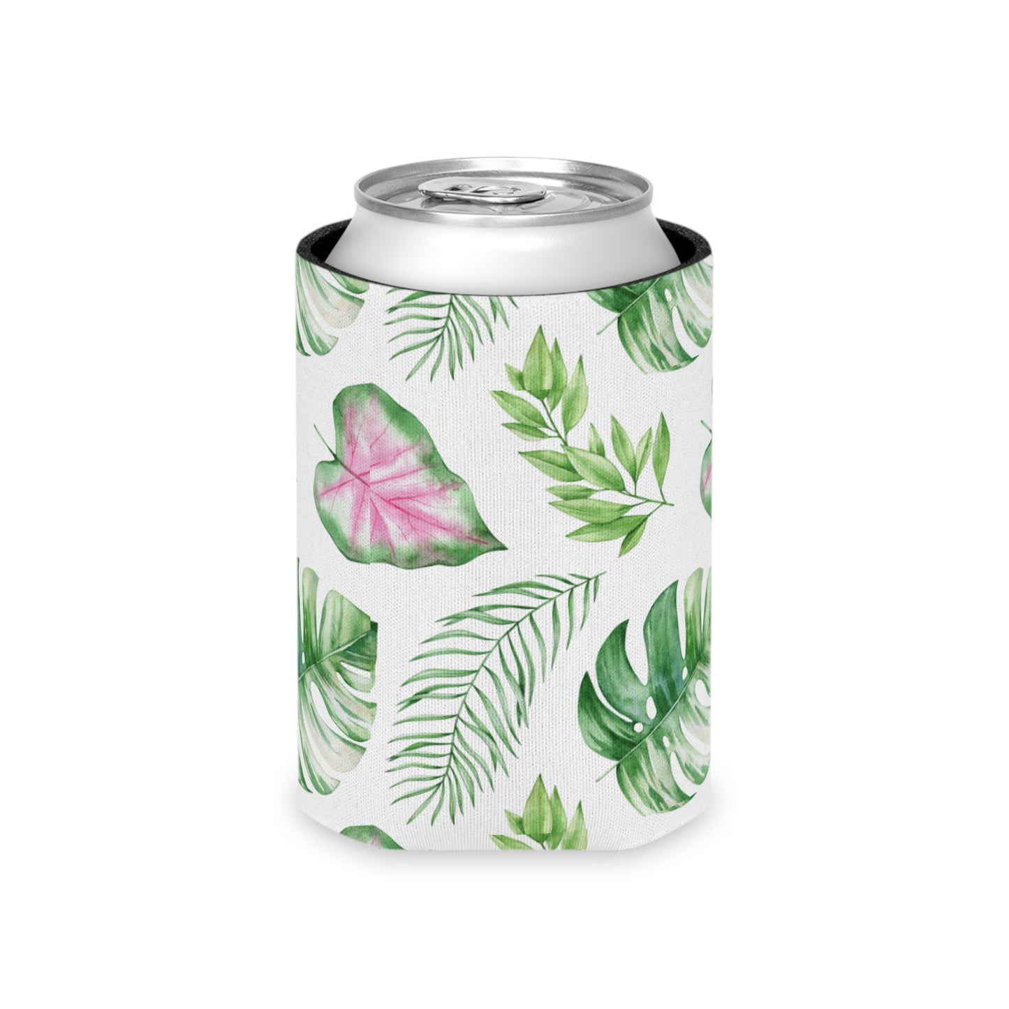 Tropical Bloom Koozie - Personalized Green & Pink Plant Can Cooler for Beach Days, Picnics, and Garden Parties