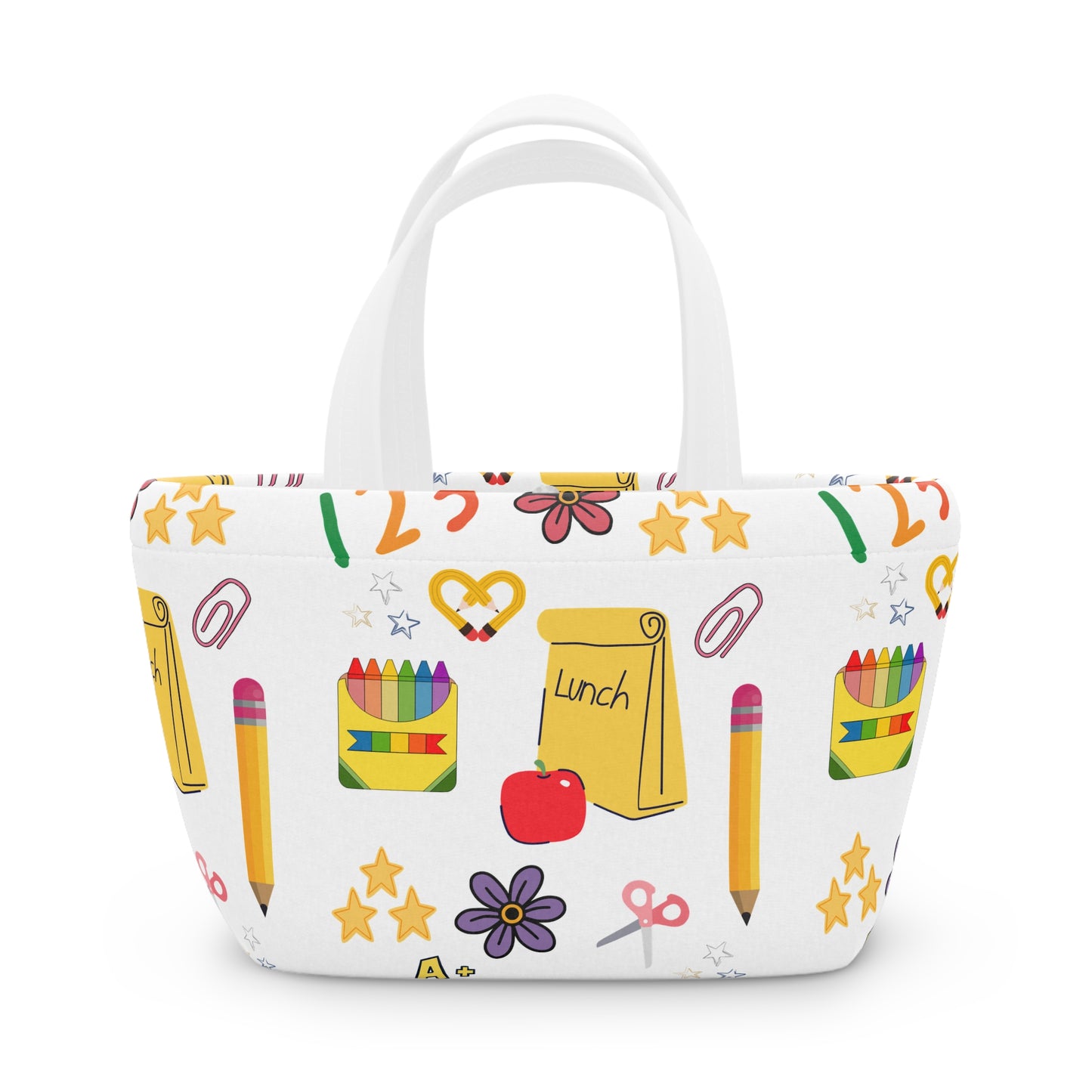 Back-to-School Lunch Bag | Colorful Apple & Books Print | Insulated Tote for Kids, Teachers, Moms | Stylish & Functional