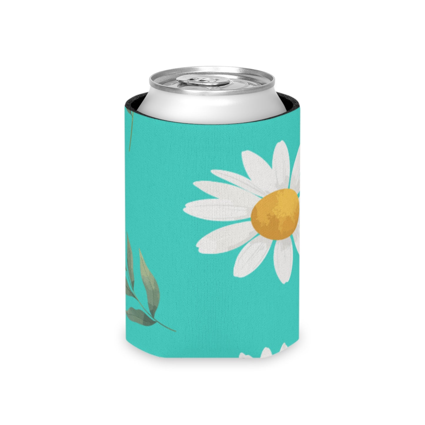 Summer Vibes Koozie: Bright Teal with White Daisy Pattern - Keep Your Drinks Cool in Style!