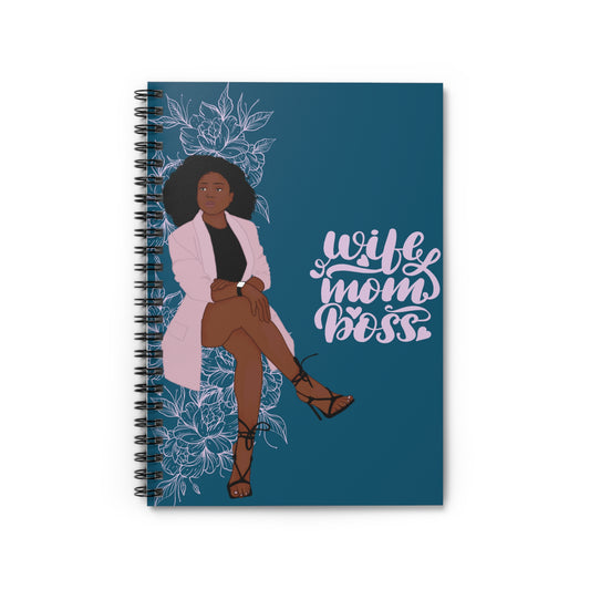 'Wife Mom Boss' Notebook - Mother's Day 2024 Gift - Floral - Ruled Line Paper