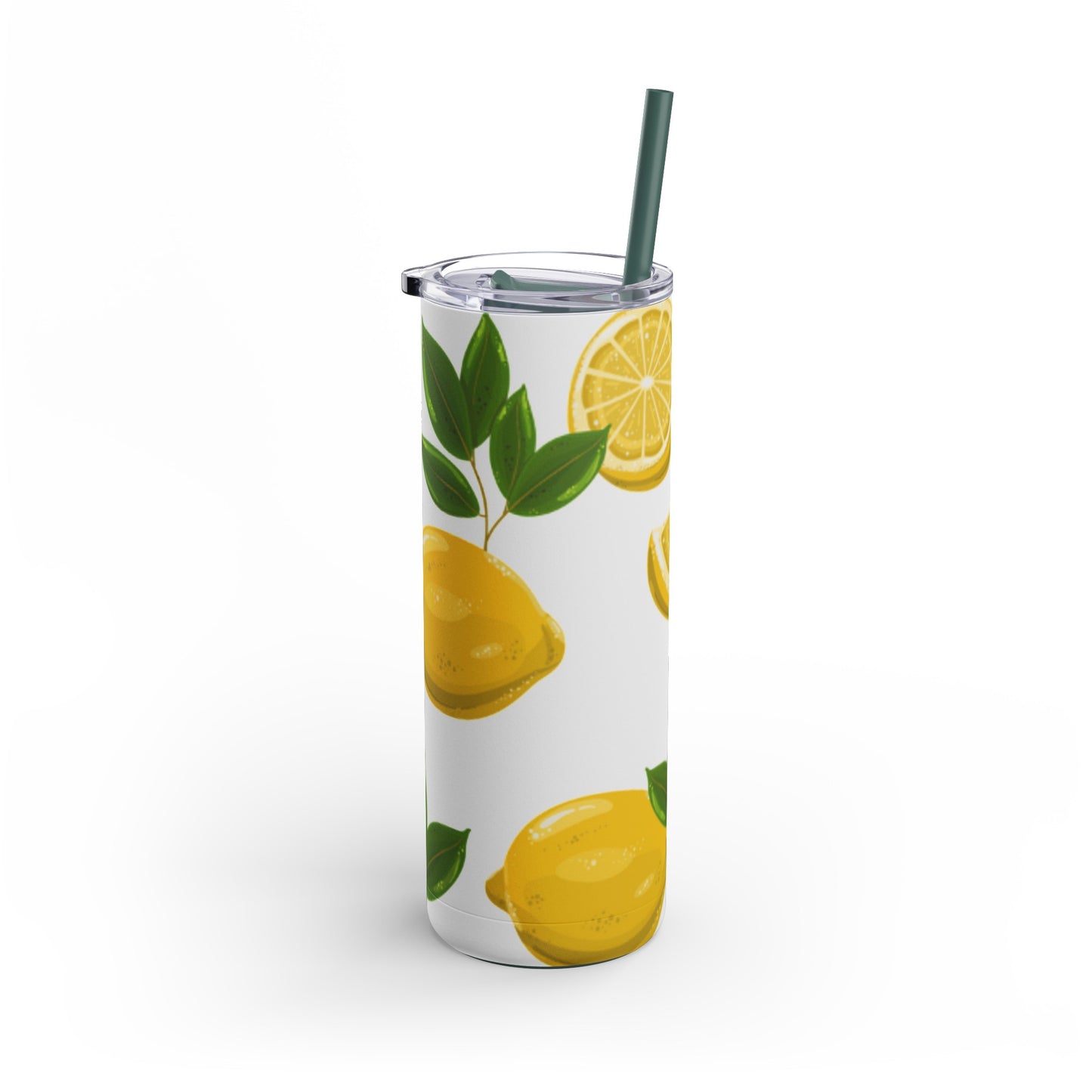 20oz "Squeeze the Day" Lemon Tumbler with Pink Straw - Stainless Steel Insulated, Keeps Cold 24hr, Hot 12hr, BPA-Free