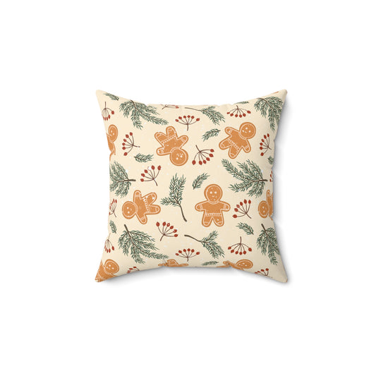 Holiday Gingerbread Throw Pillow - Christmas Accent Cushion - Cozy Festive Winter Decor