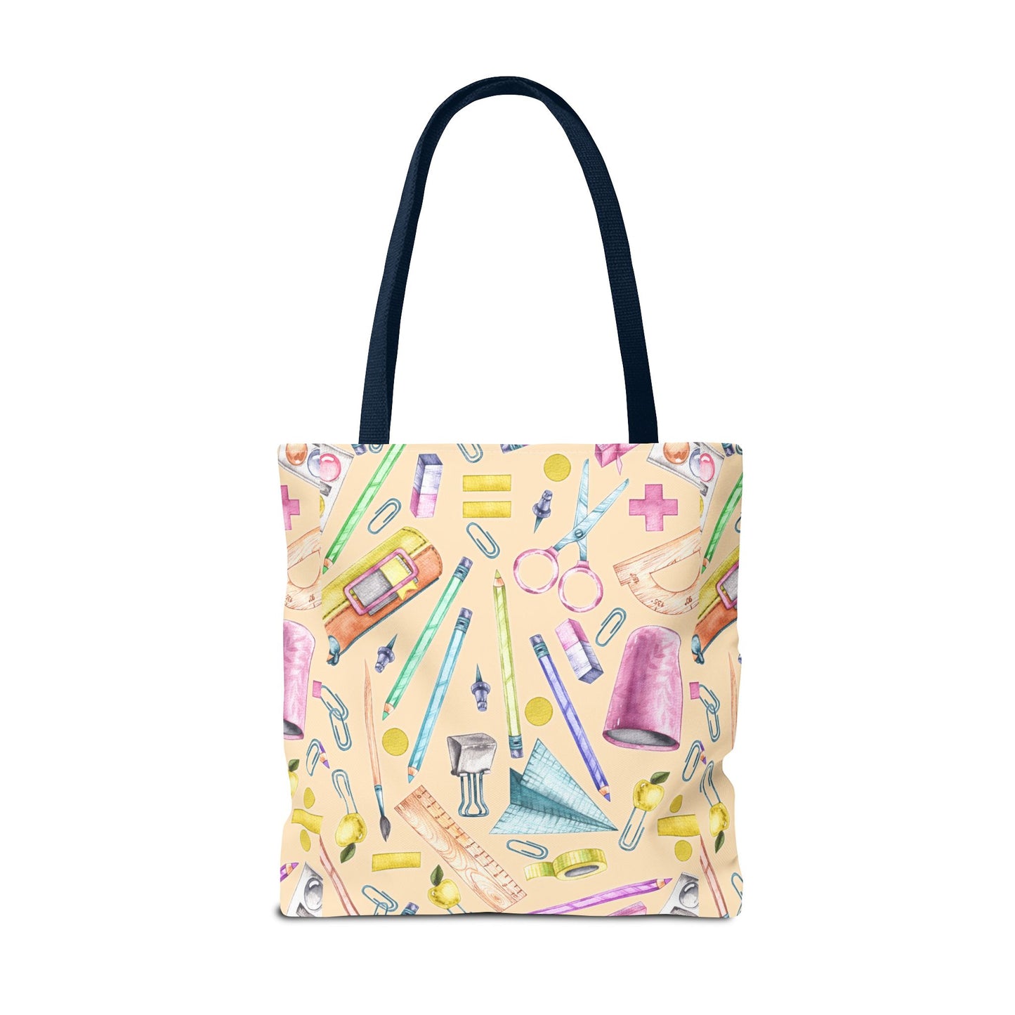 Back-to-School Essentials Tote Bag – Vibrant Stationery Pattern, 3 Sizes, Stylish & Durable