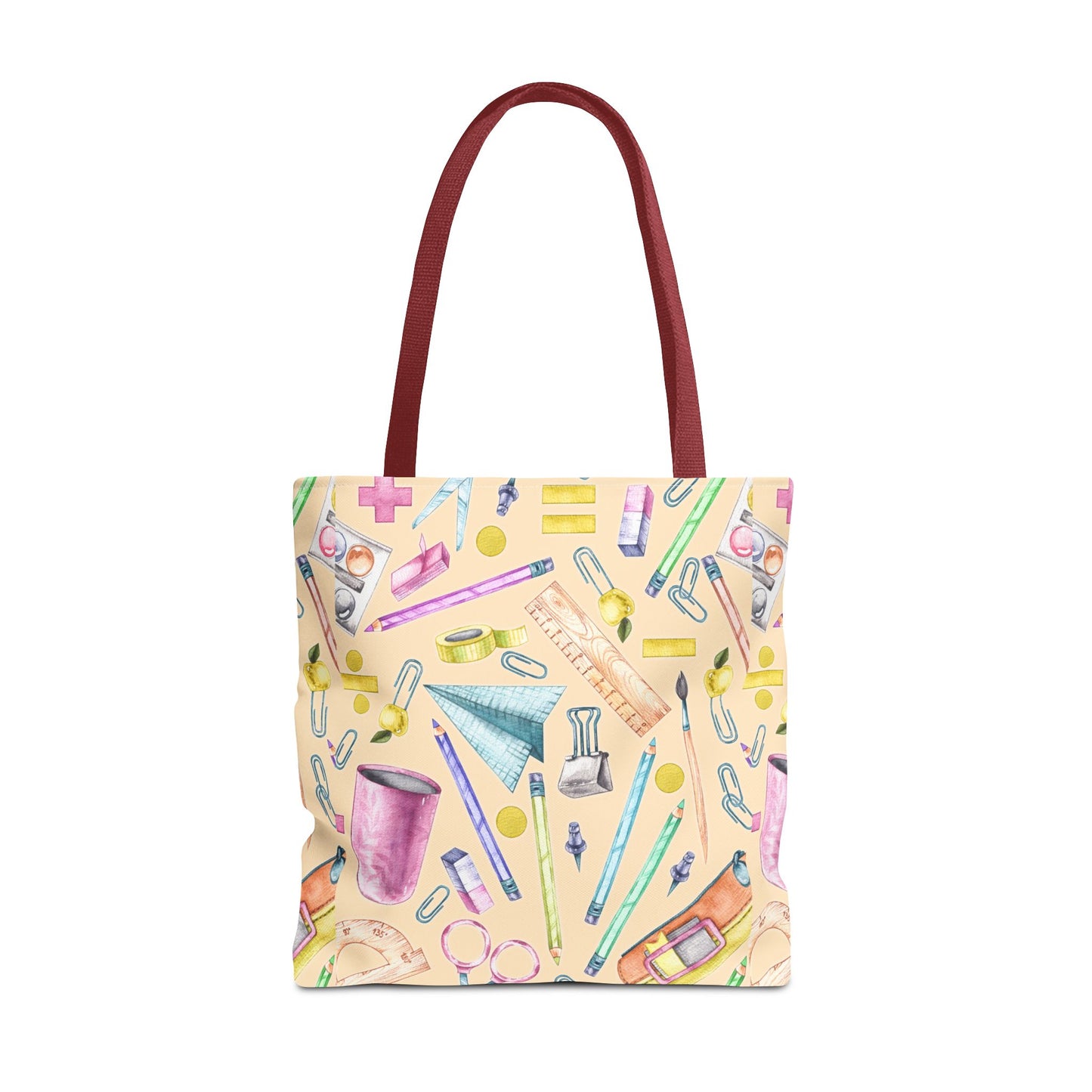 Back-to-School Essentials Tote Bag – Vibrant Stationery Pattern, 3 Sizes, Stylish & Durable