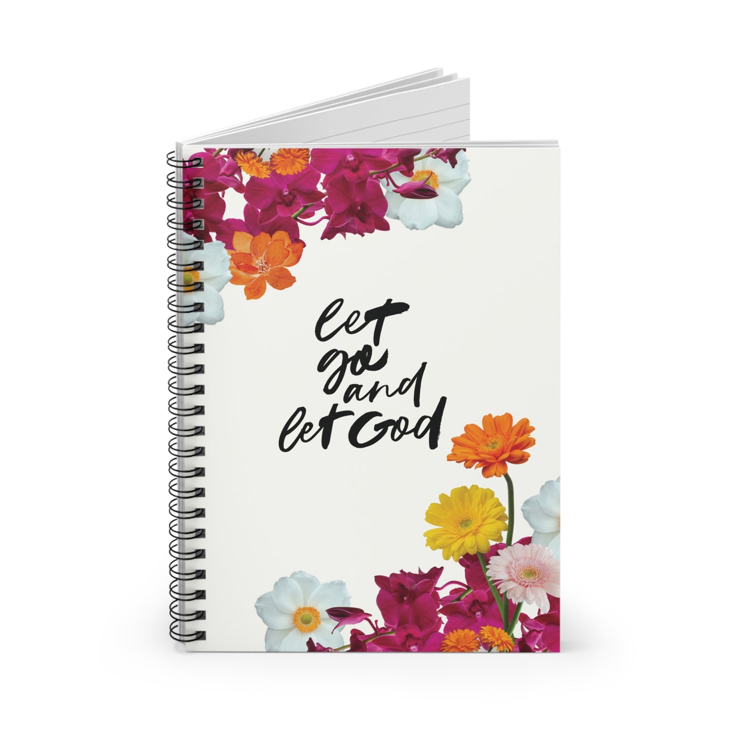 Inspirational Floral Notebook "Let Go and Let God" - 118 Page 6x8 Spiral Journal