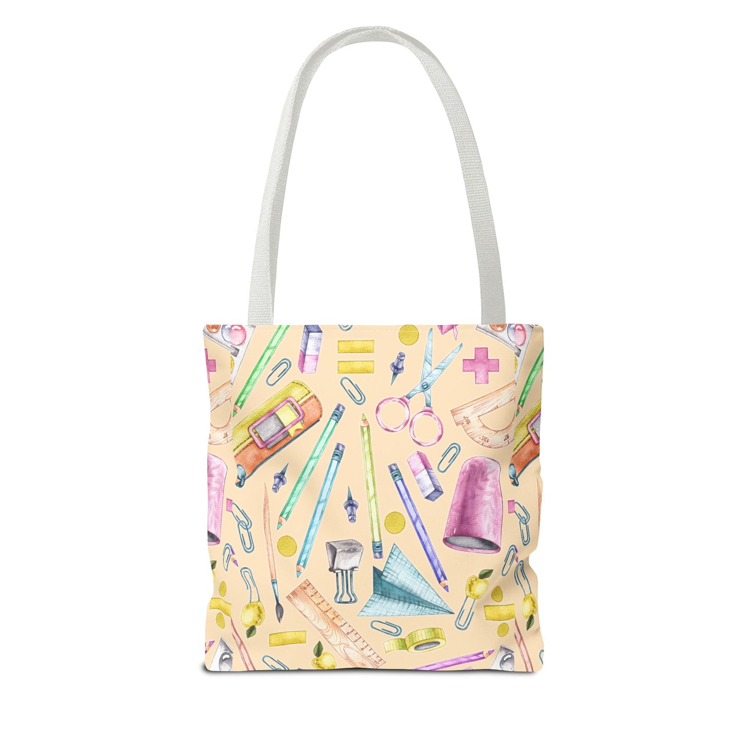 Back-to-School Essentials Tote Bag – Vibrant Stationery Pattern, 3 Sizes, Stylish & Durable