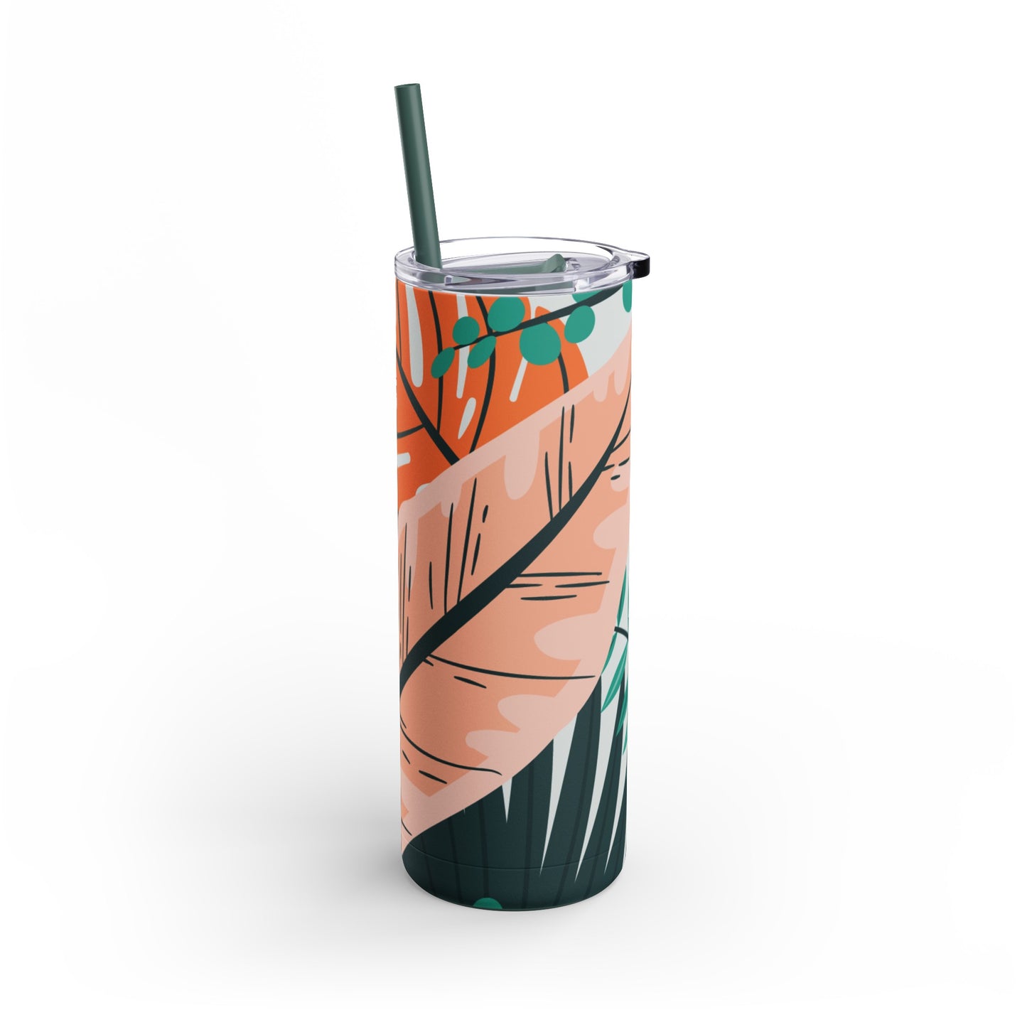 Tropical Paradise Insulated Tumbler - Double-Wall Stainless Steel Travel Mug for Hot & Cold Drinks | Green and Orange Summer Vacation Essential